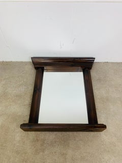 French 1950's oak wood mirror with shelf and columns