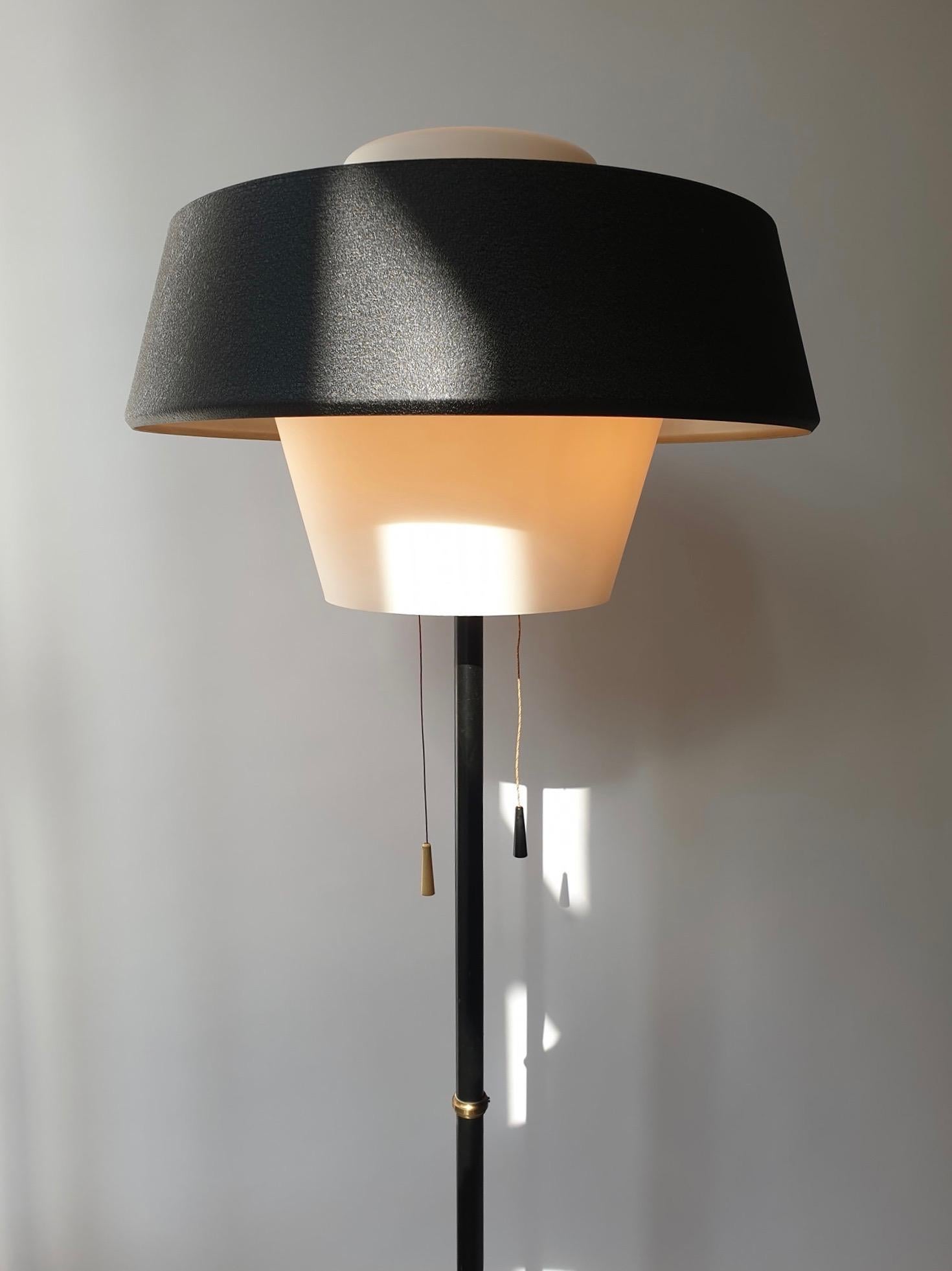 Rare Black Metal and Opaline Floor Lamp by Louis Kalff, The Netherlands 1950s For Sale 8