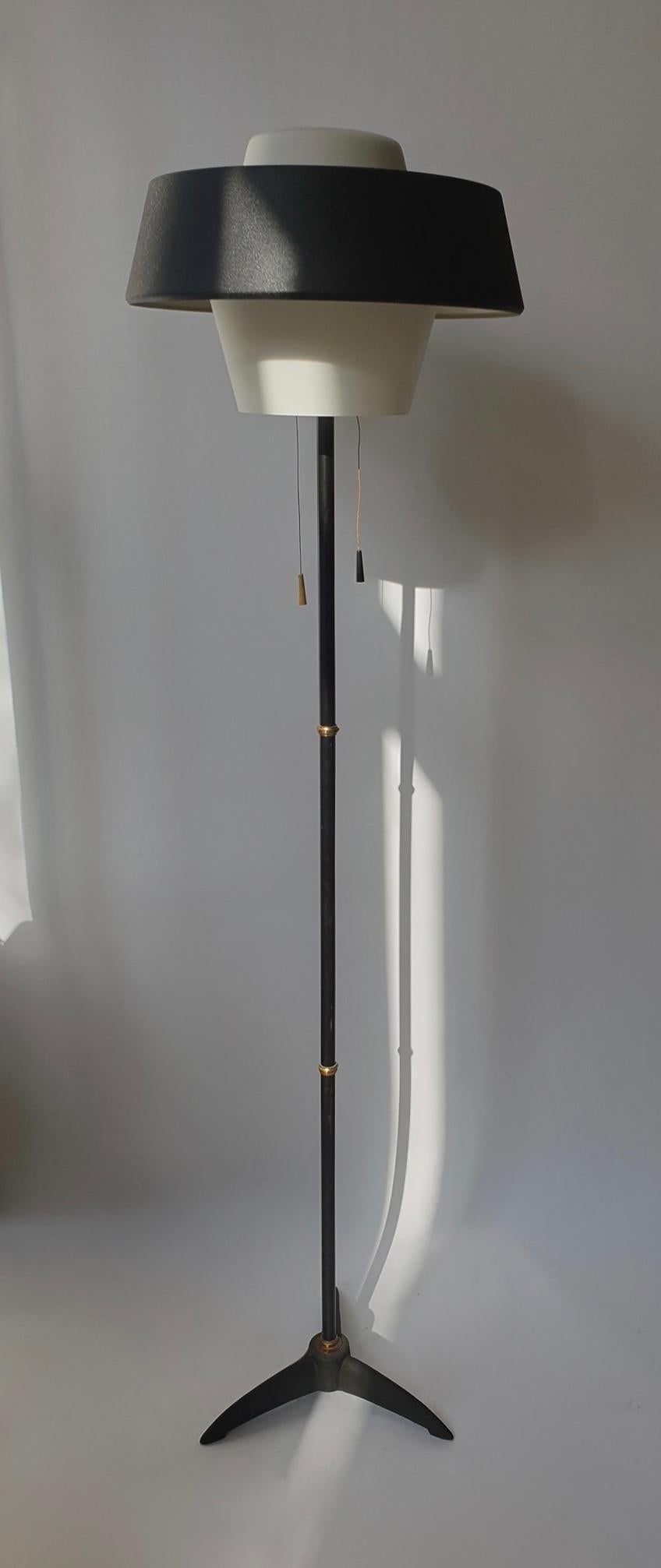 Rare Black Metal and Opaline Floor Lamp by Louis Kalff, The Netherlands 1950s For Sale 3