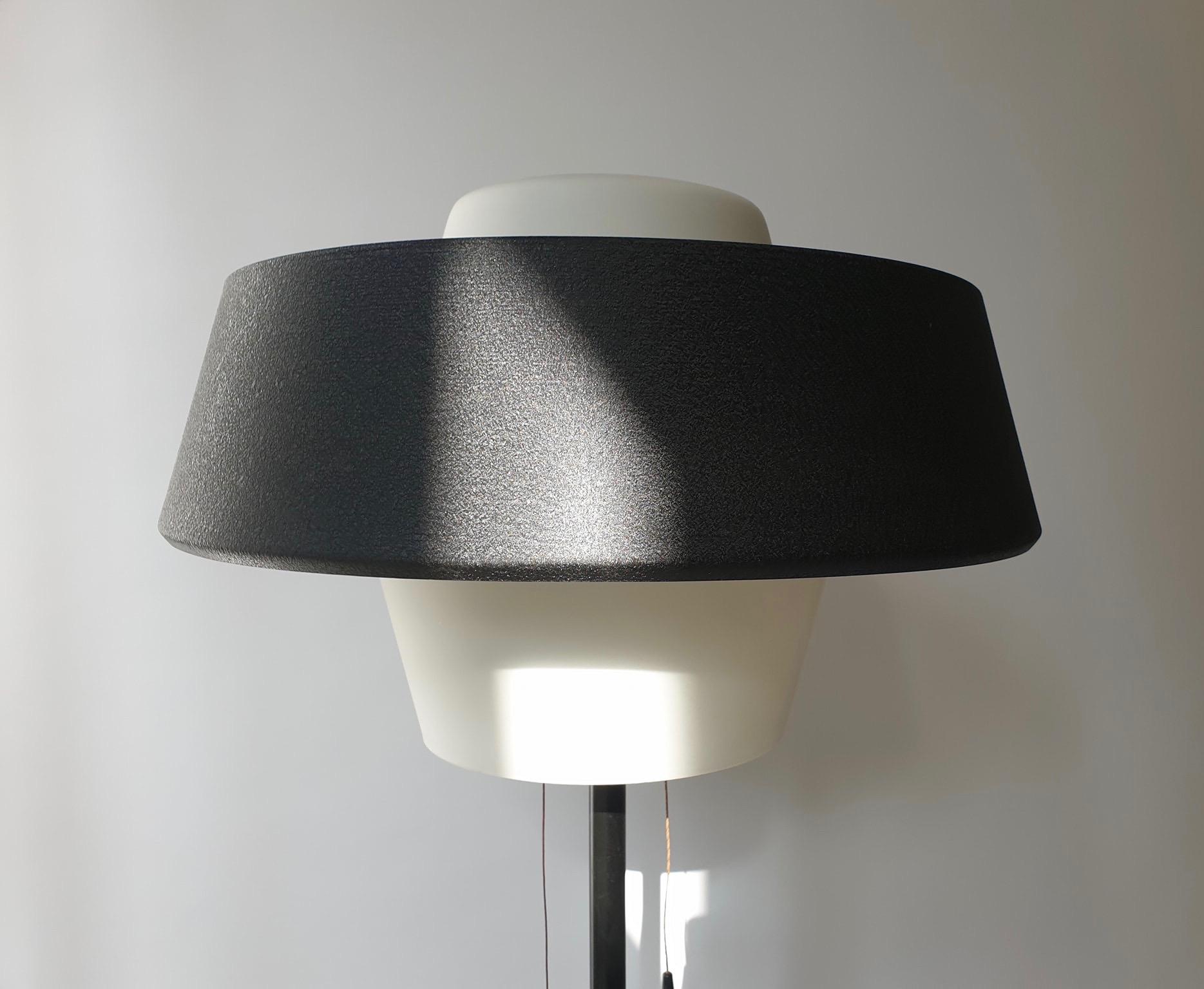 Rare Black Metal and Opaline Floor Lamp by Louis Kalff, The Netherlands 1950s For Sale 9