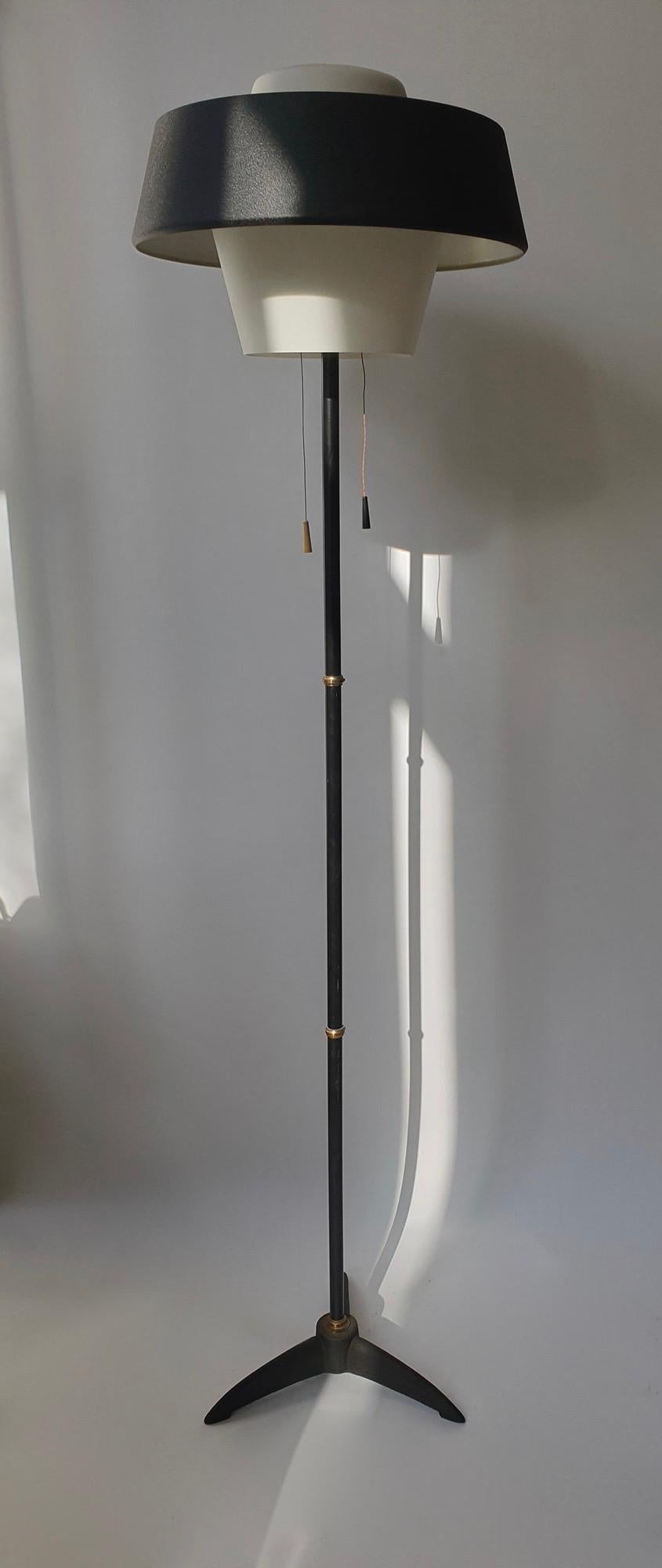 Dutch Rare Black Metal and Opaline Floor Lamp by Louis Kalff, The Netherlands 1950s For Sale