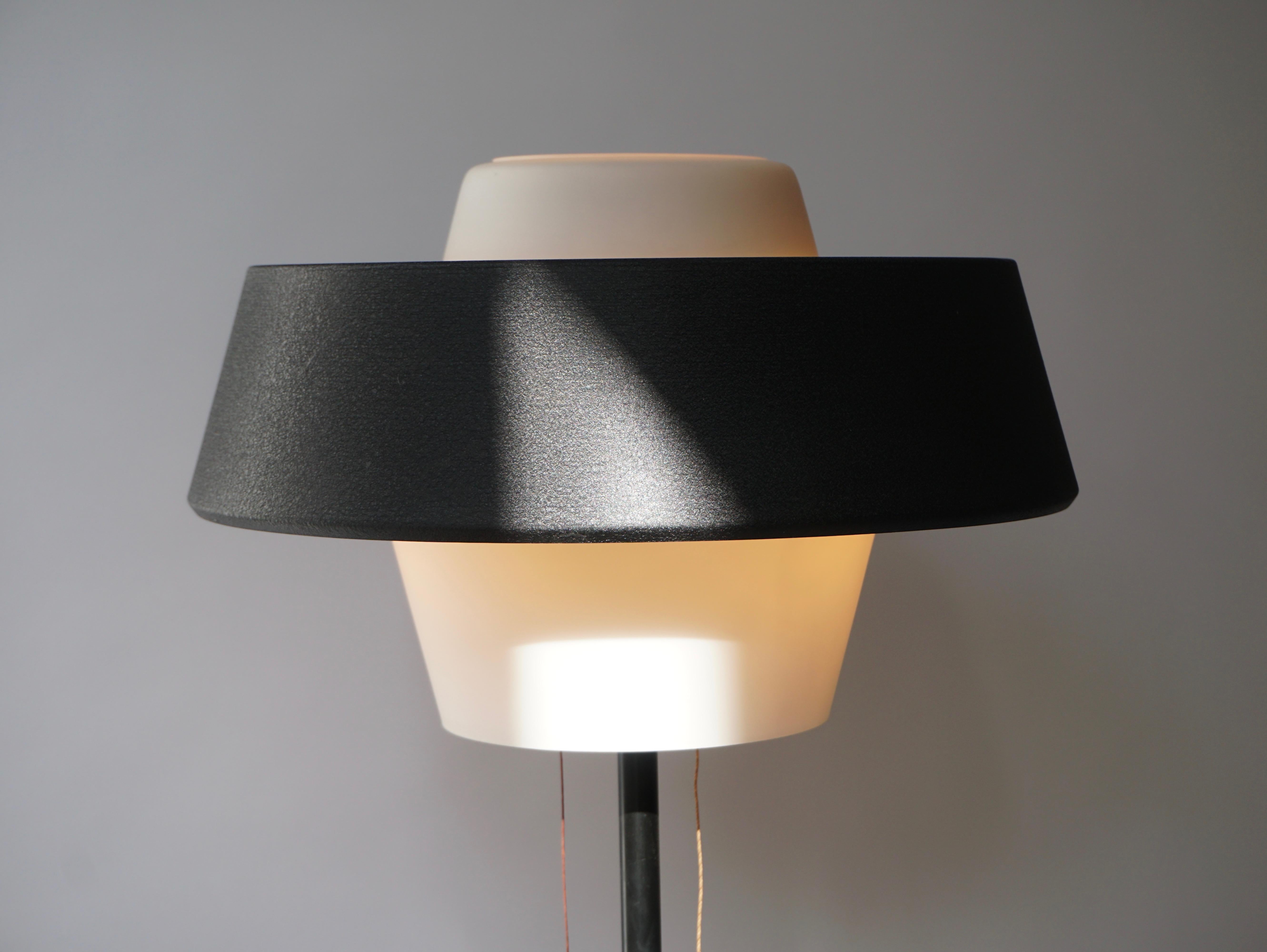 Rare Black Metal and Opaline Floor Lamp by Louis Kalff, The Netherlands 1950s For Sale 10