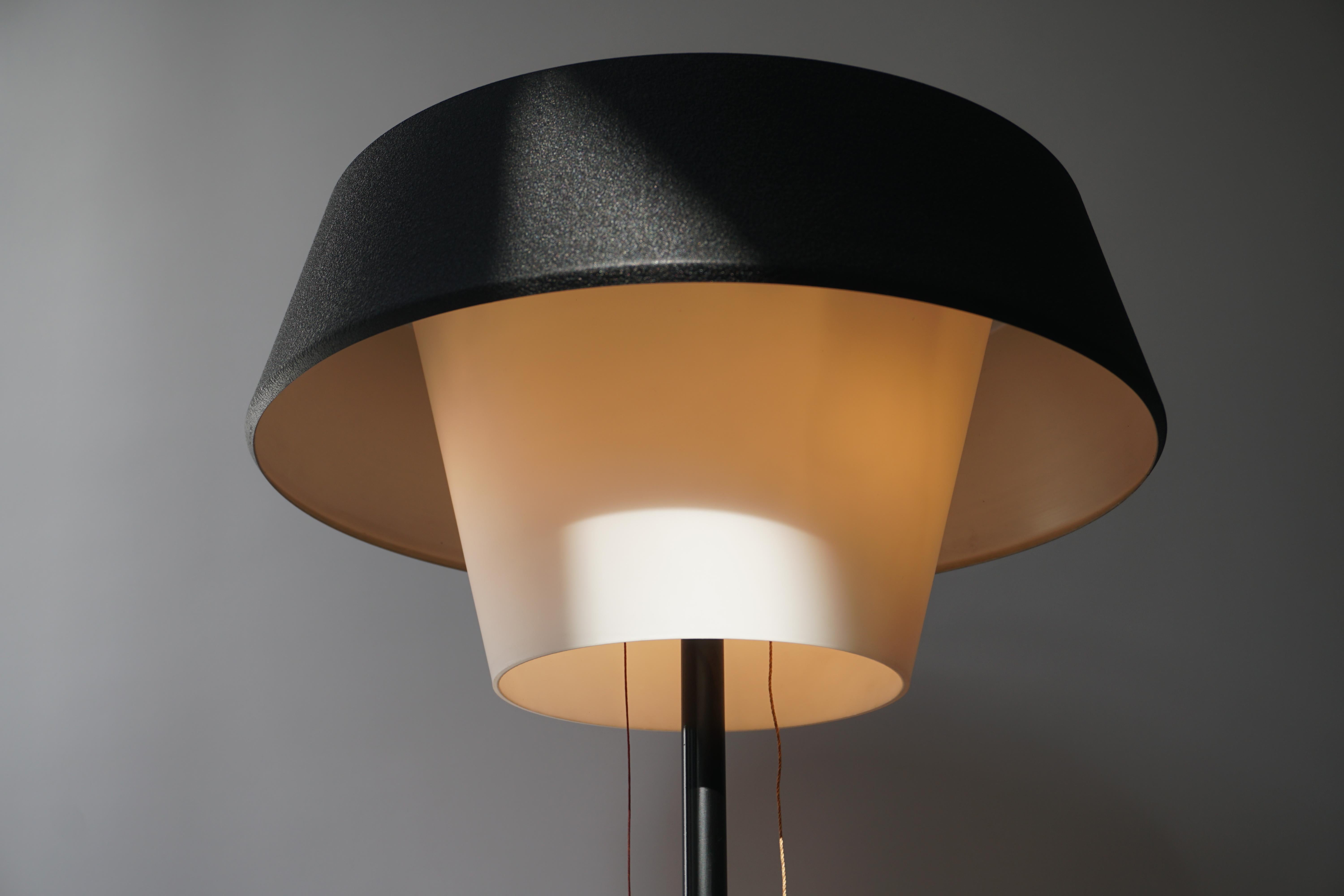 Rare Black Metal and Opaline Floor Lamp by Louis Kalff, The Netherlands 1950s For Sale 11