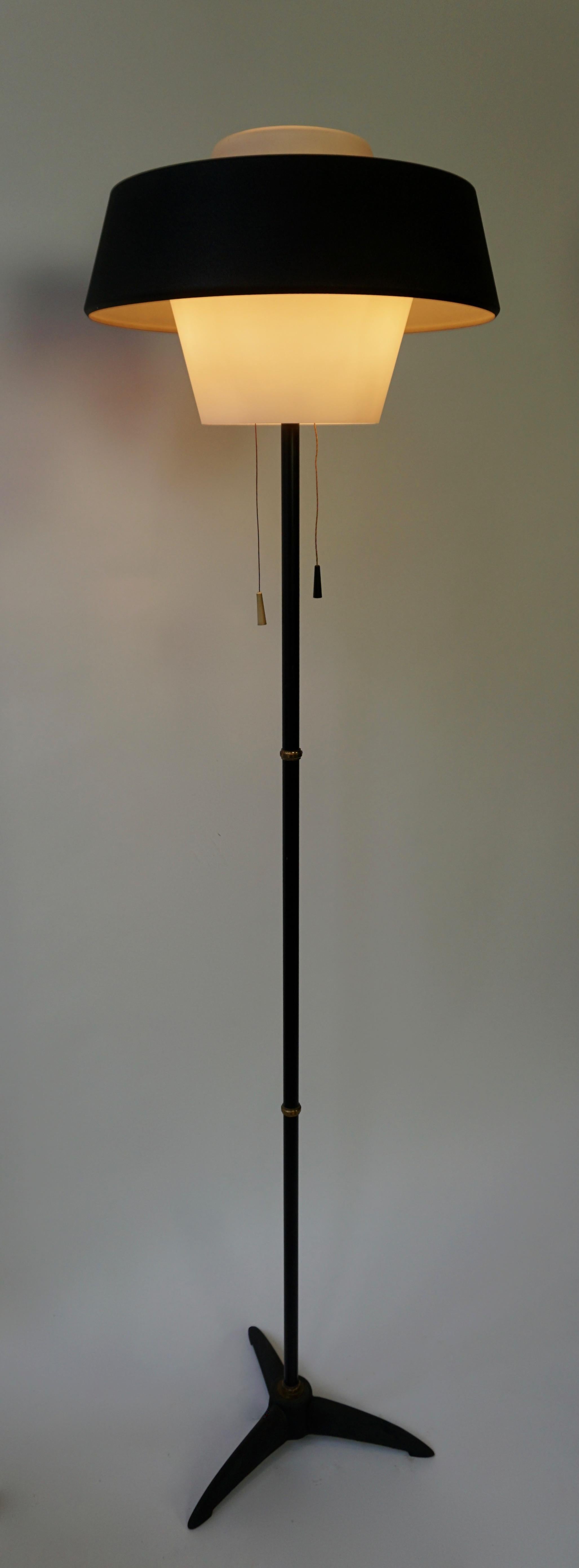 Rare Black Metal and Opaline Floor Lamp by Louis Kalff, The Netherlands 1950s For Sale 2