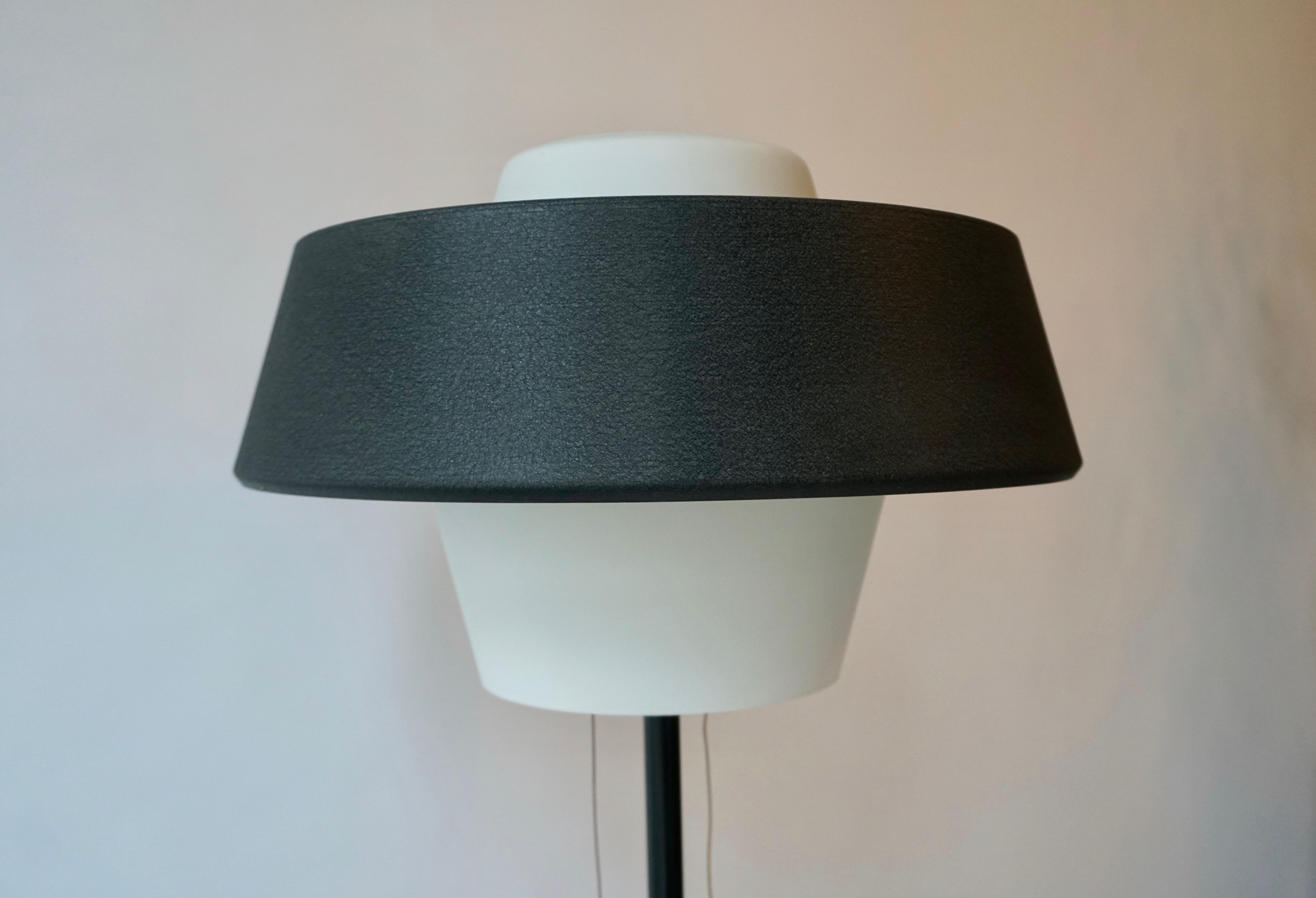 Rare Black Metal and Opaline Floor Lamp by Louis Kalff, The Netherlands 1950s For Sale 4