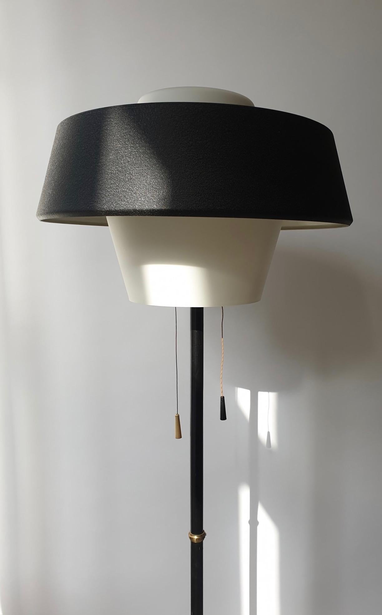 Rare Black Metal and Opaline Floor Lamp by Louis Kalff, The Netherlands 1950s For Sale 5