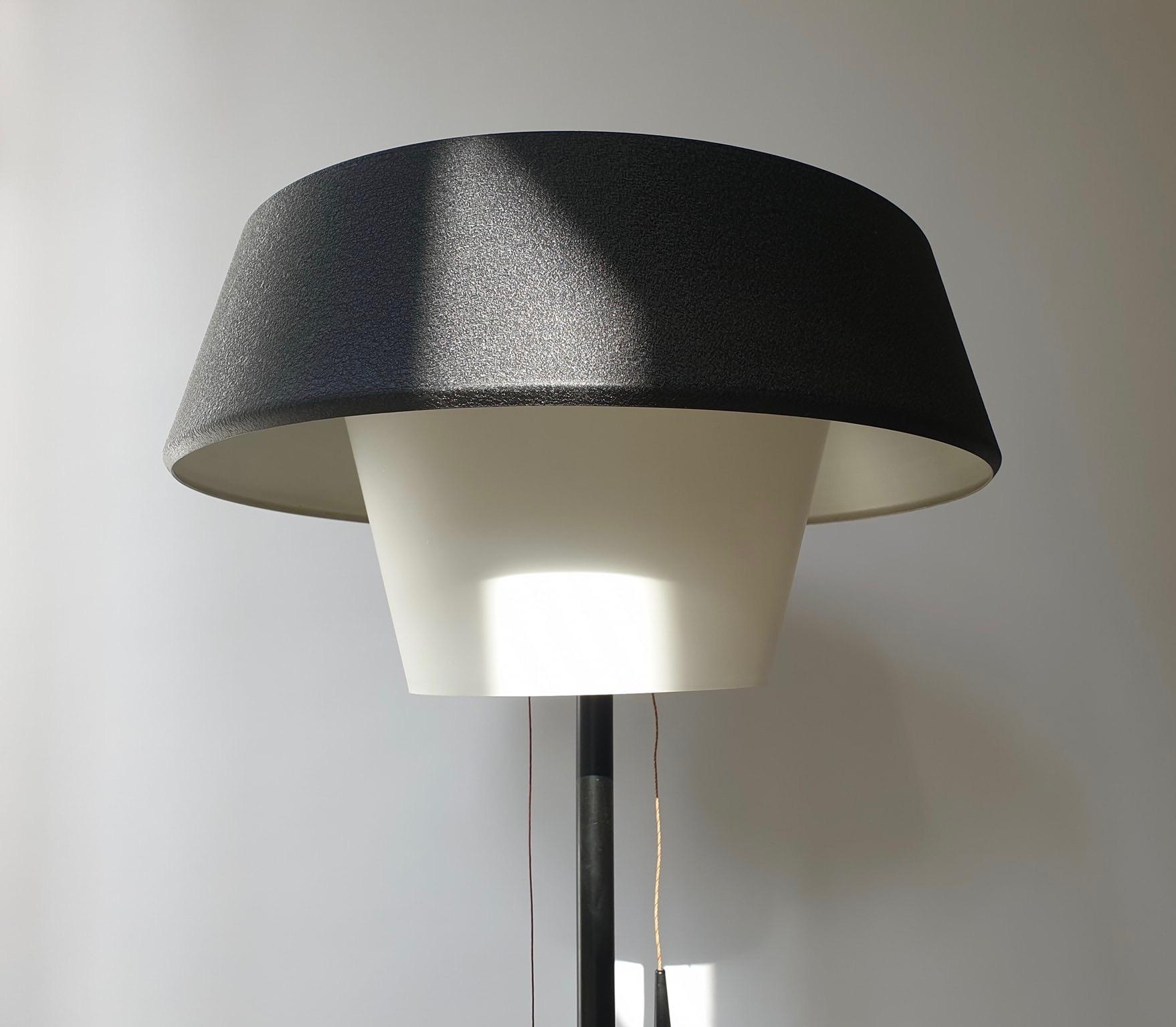 Rare Black Metal and Opaline Floor Lamp by Louis Kalff, The Netherlands 1950s For Sale 7