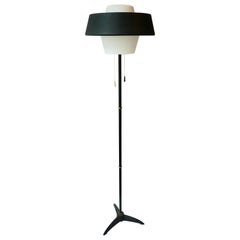 Rare Black Metal and Opaline Floor Lamp by Louis Kalff, The Netherlands 1950s
