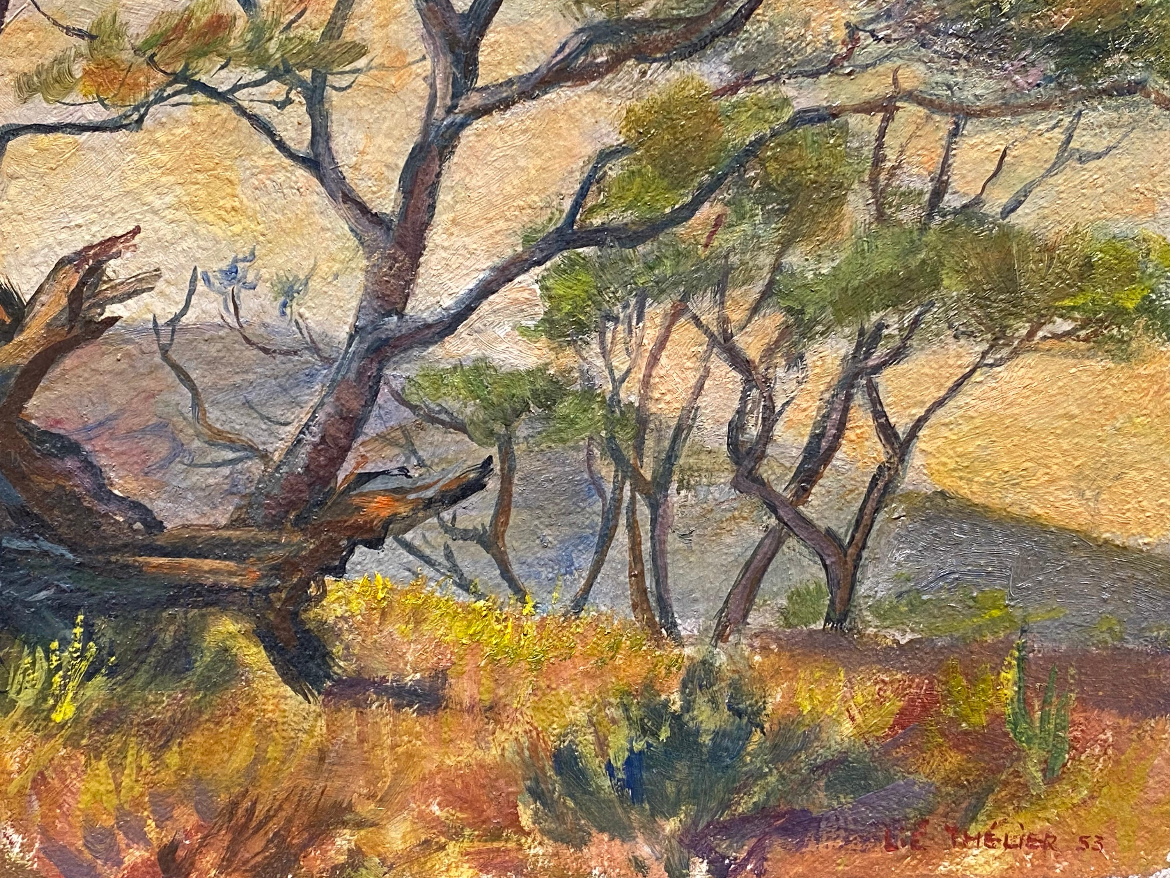 Provencal landscape
French, mid 20th century
signed and dated
oil painting on canvas, unframed
measures: 10.5 x 14.5 inches
inscribed verso
condition report: very good
provenance: private collection, France