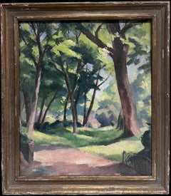 Soft Green Pastel Shades of Color 1950
s French Oil Painting Parkland Garden