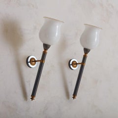 French 1950s Pair of Dark Silvery Pewter Fluted Sconces