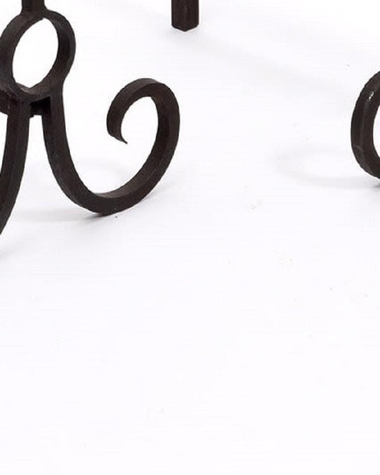 20th Century French, 1950s, Pair of scrolled firedogs For Sale