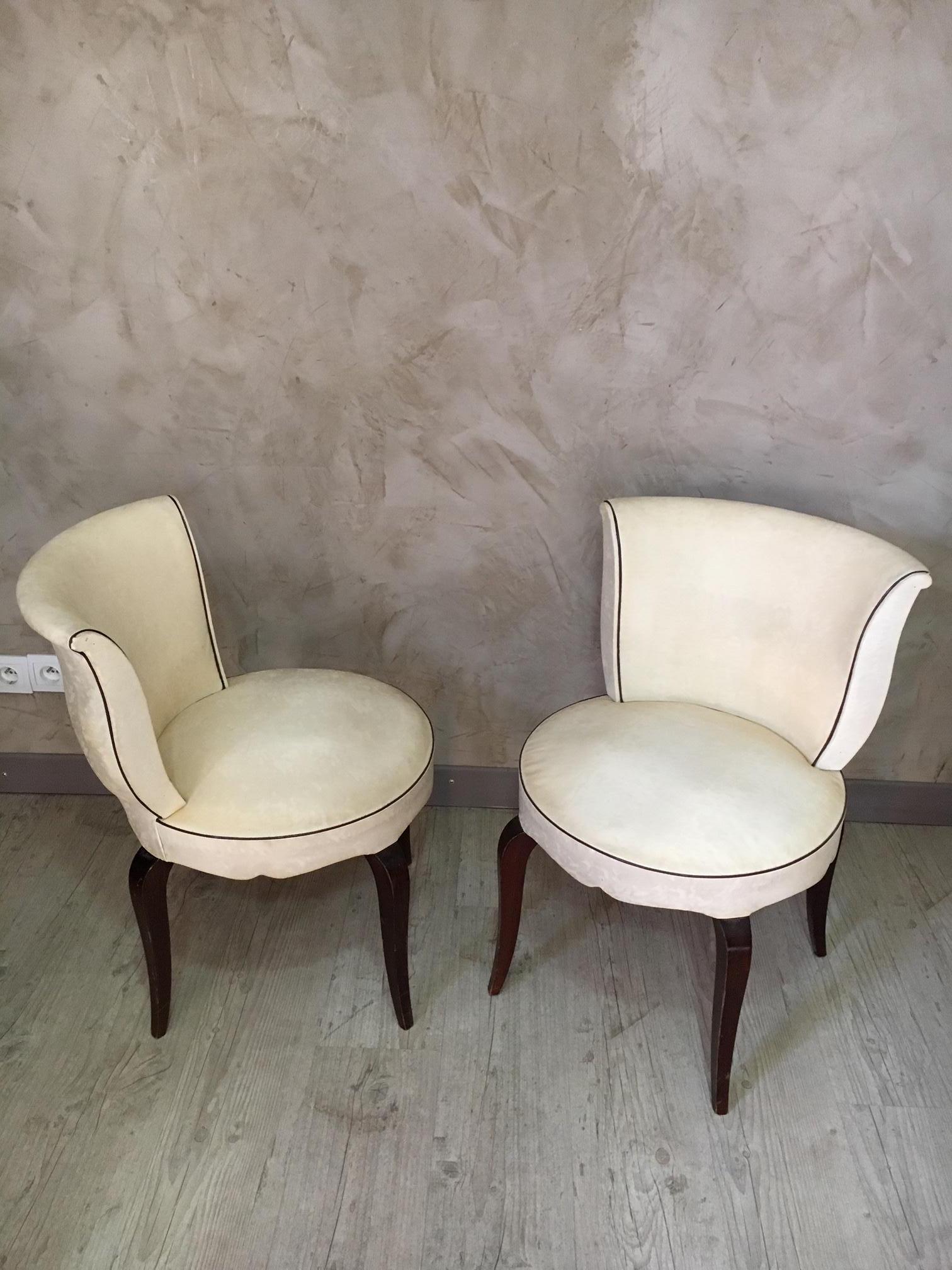 Mid-20th Century French 1950s Pair of Skai Armless Chairs