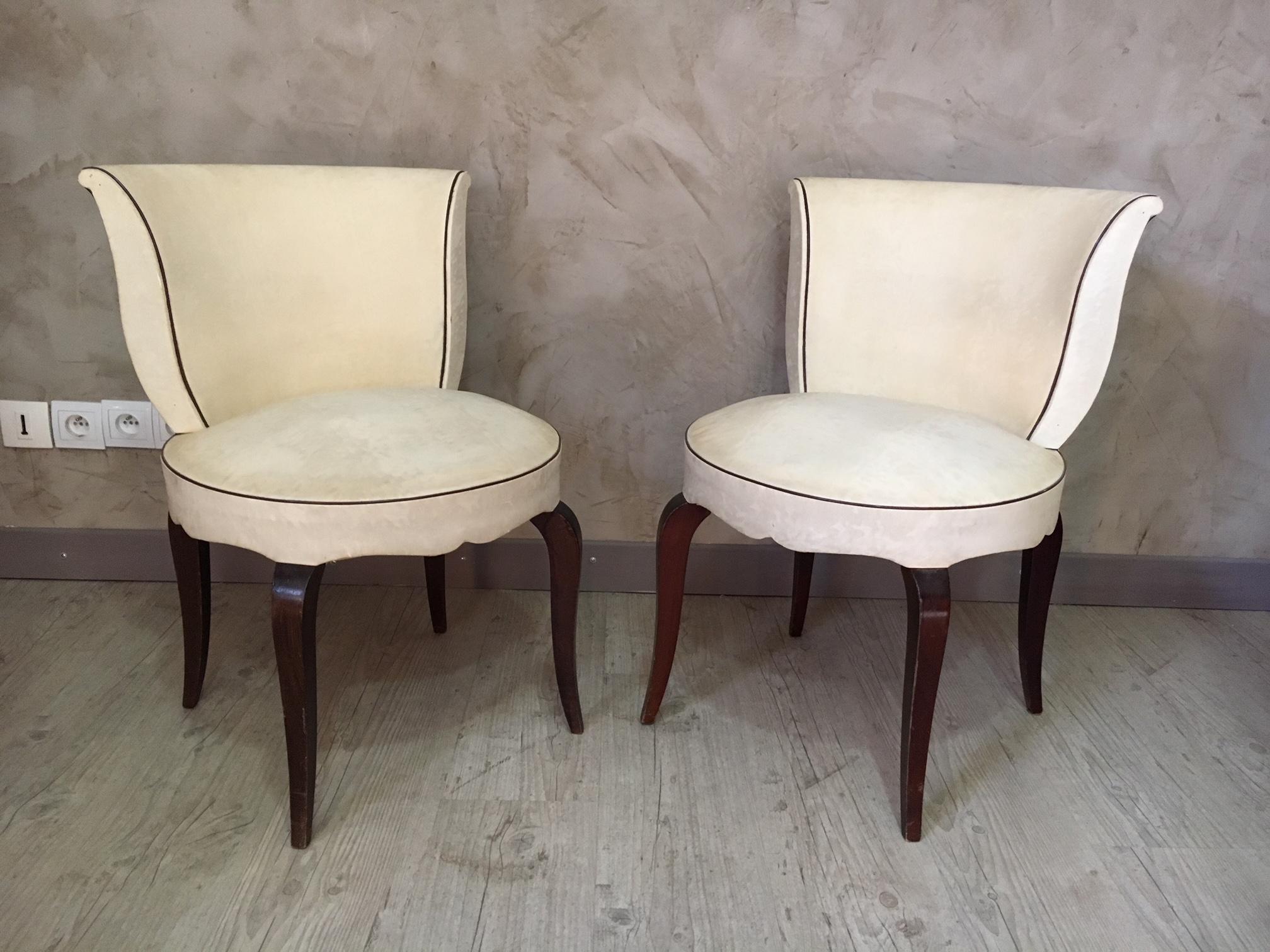 French 1950s Pair of Skai Armless Chairs 1
