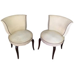 French 1950s Pair of Skai Armless Chairs