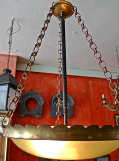 French 1950s Pendant Ceiling Light with 2 Lights and a Frosted Half Globe Shade