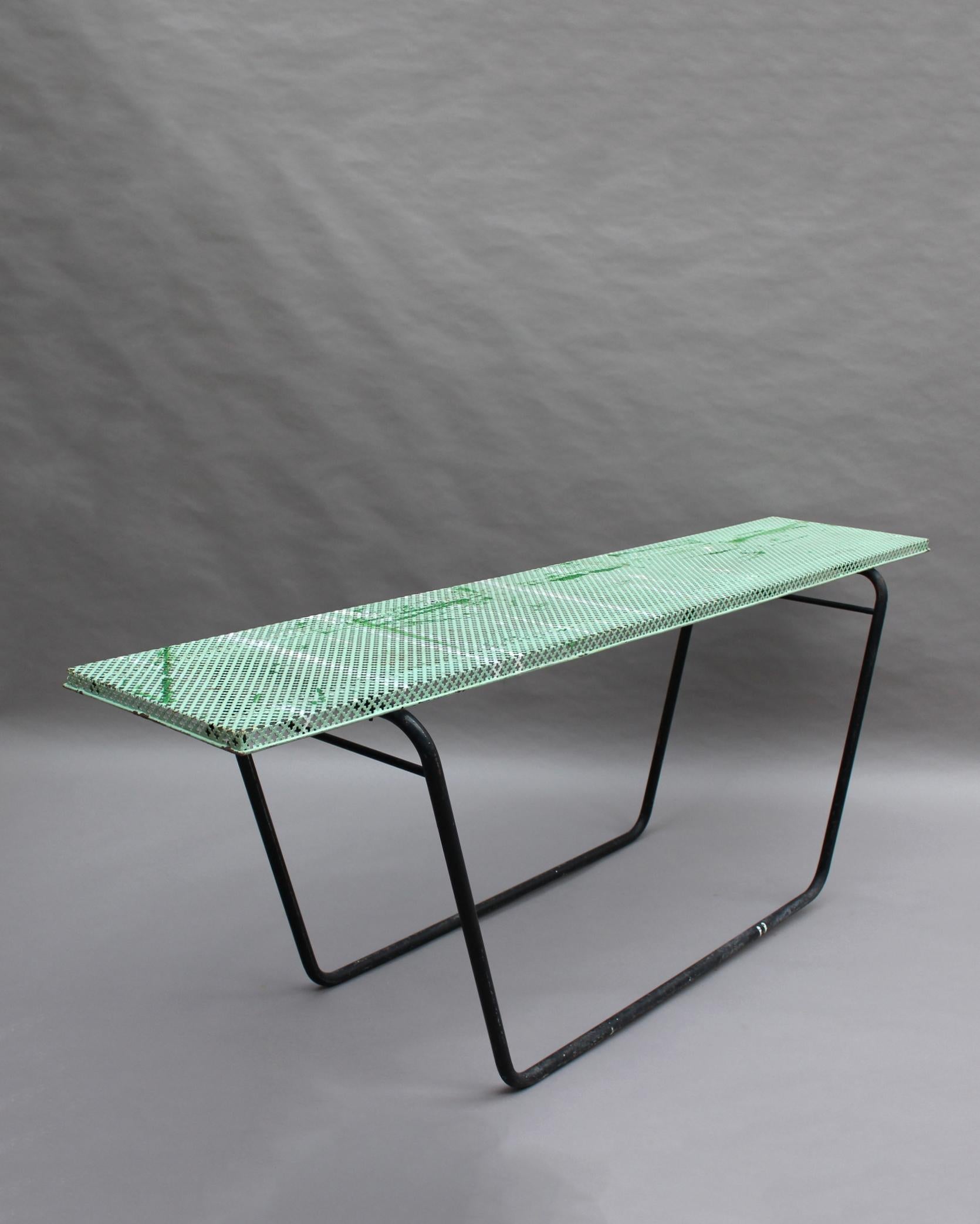 French 1950s Perforated Metal Console in the Style of Mathieu Matégot In Good Condition For Sale In Long Island City, NY