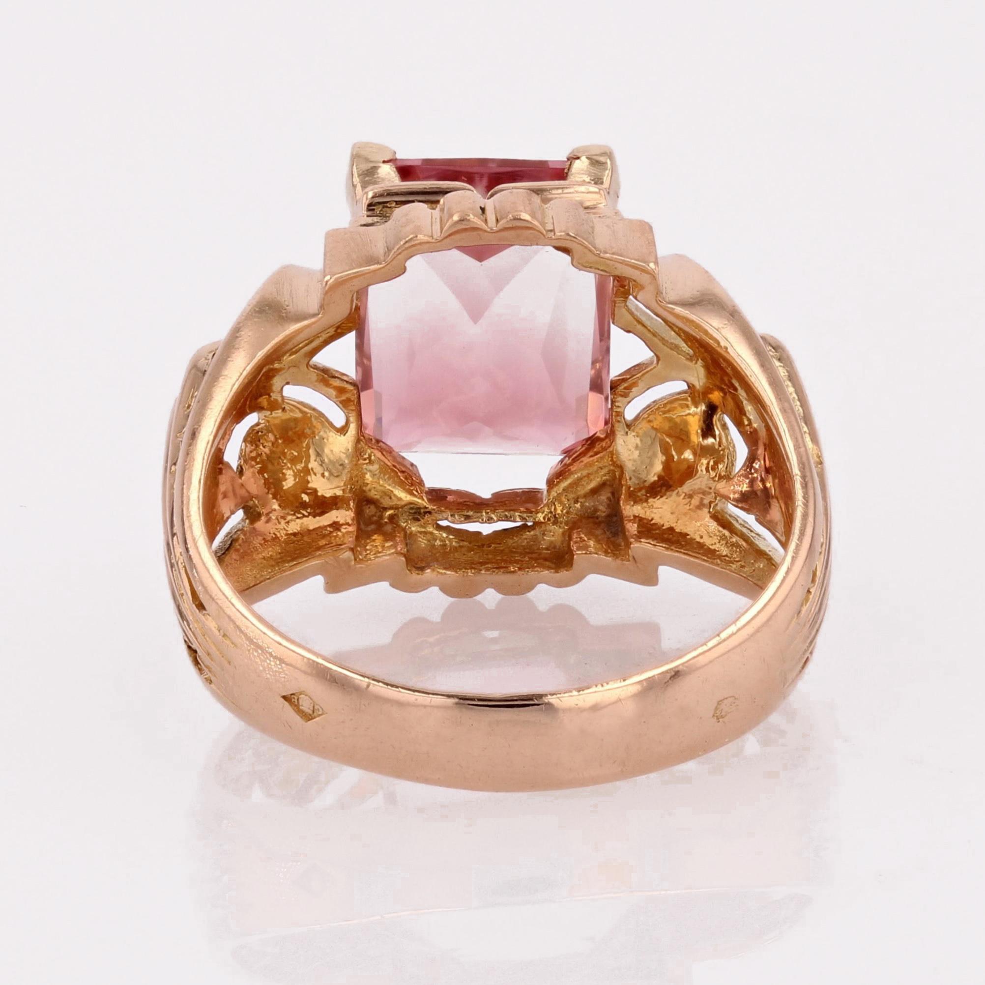 French 1950s Polychrome Tourmaline 18 Karat Rose Gold Ring For Sale 11
