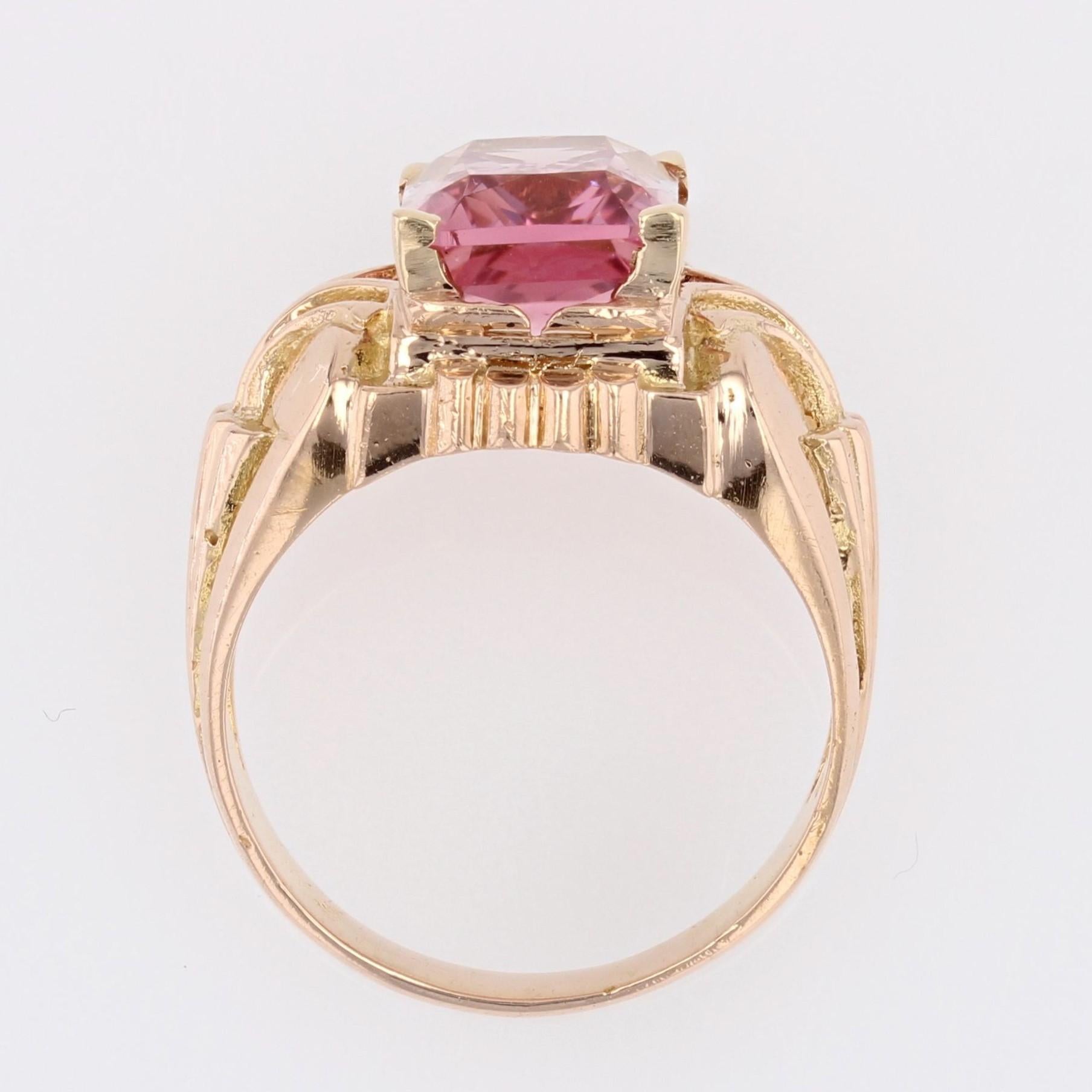 French 1950s Polychrome Tourmaline 18 Karat Rose Gold Ring For Sale 10