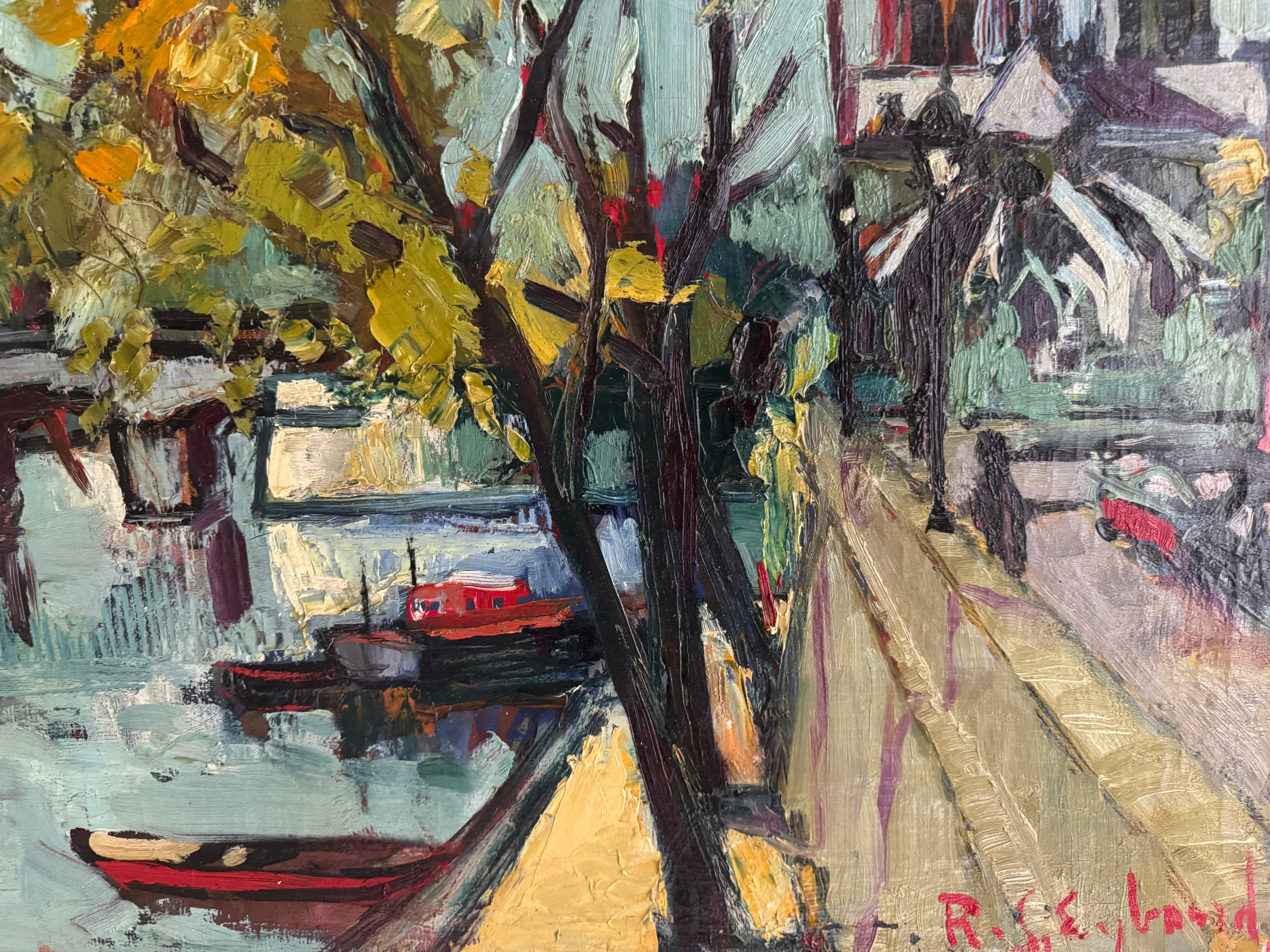 Peint à la main Peinture post-impressionniste française des années 1950 représentant Notre Dame en vente