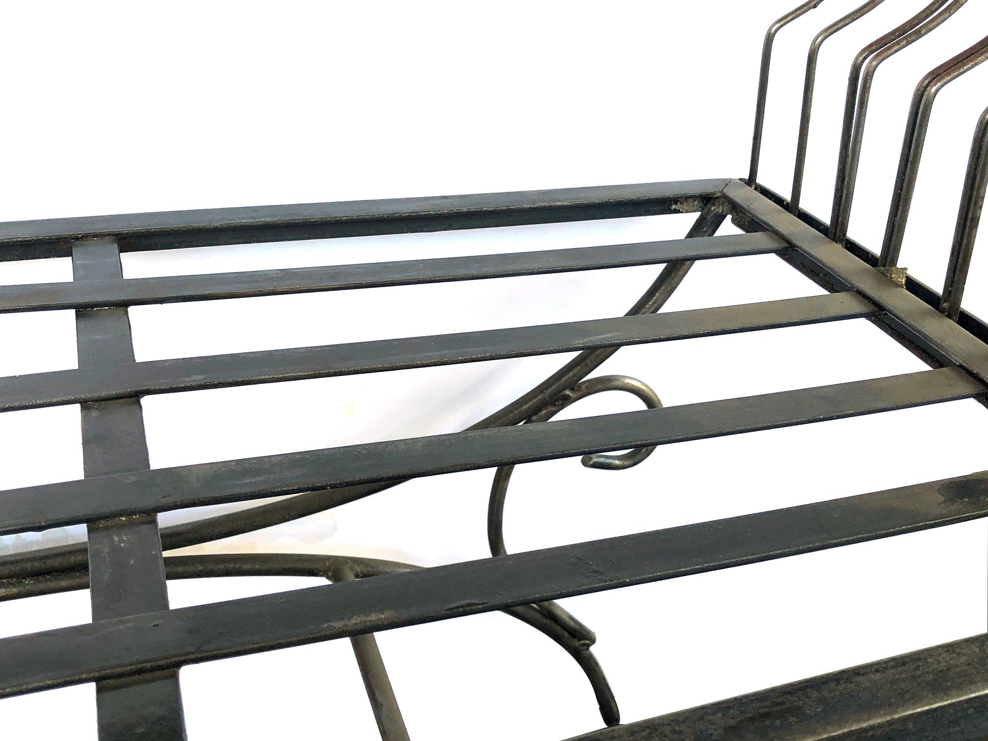 Mid-Century Modern French 1950s Raw Iron Curule-Form Bench with Incurved Arms For Sale
