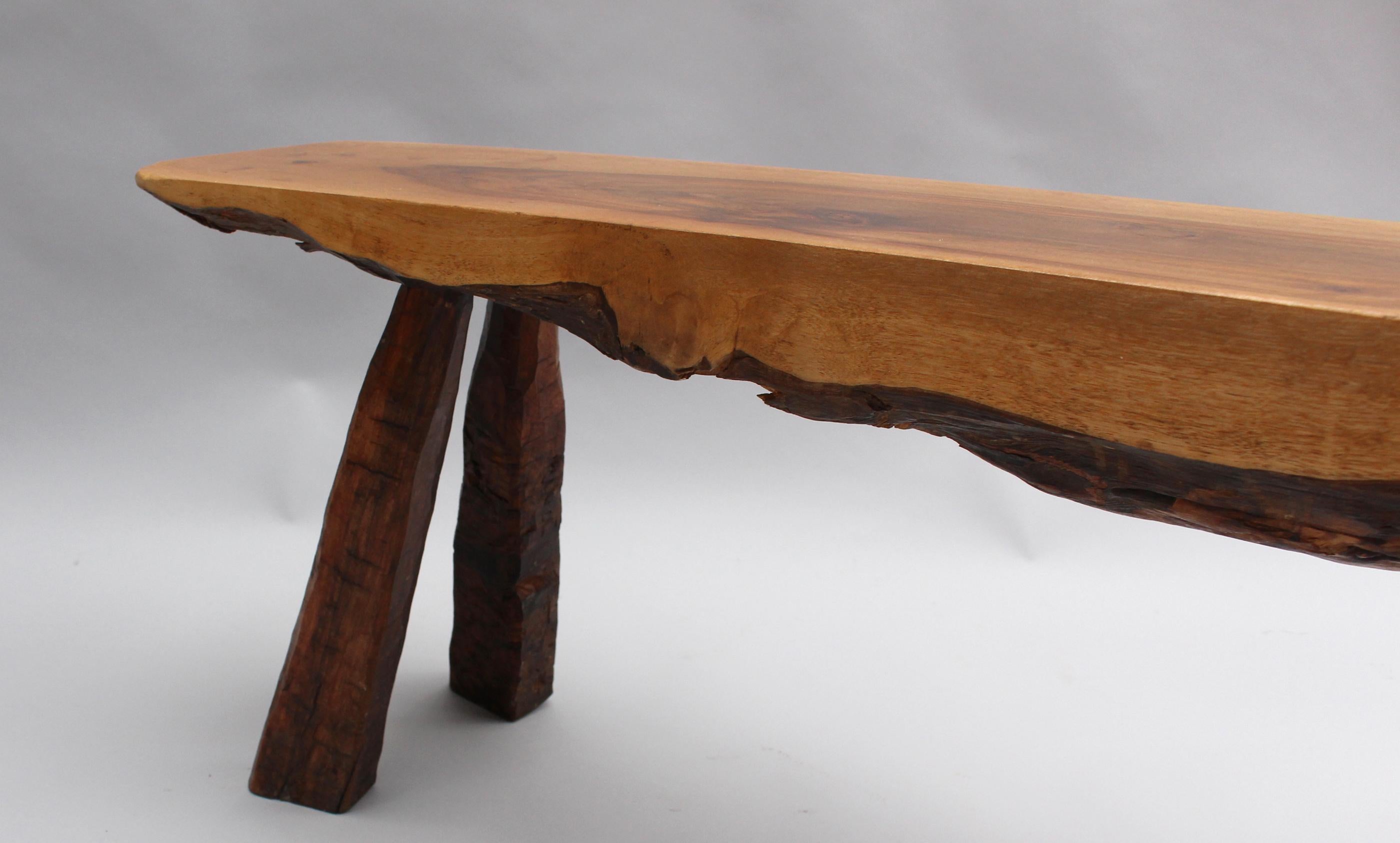 French 1950s Rectangular Solid Walnut Table and Two Matching Benches For Sale 10