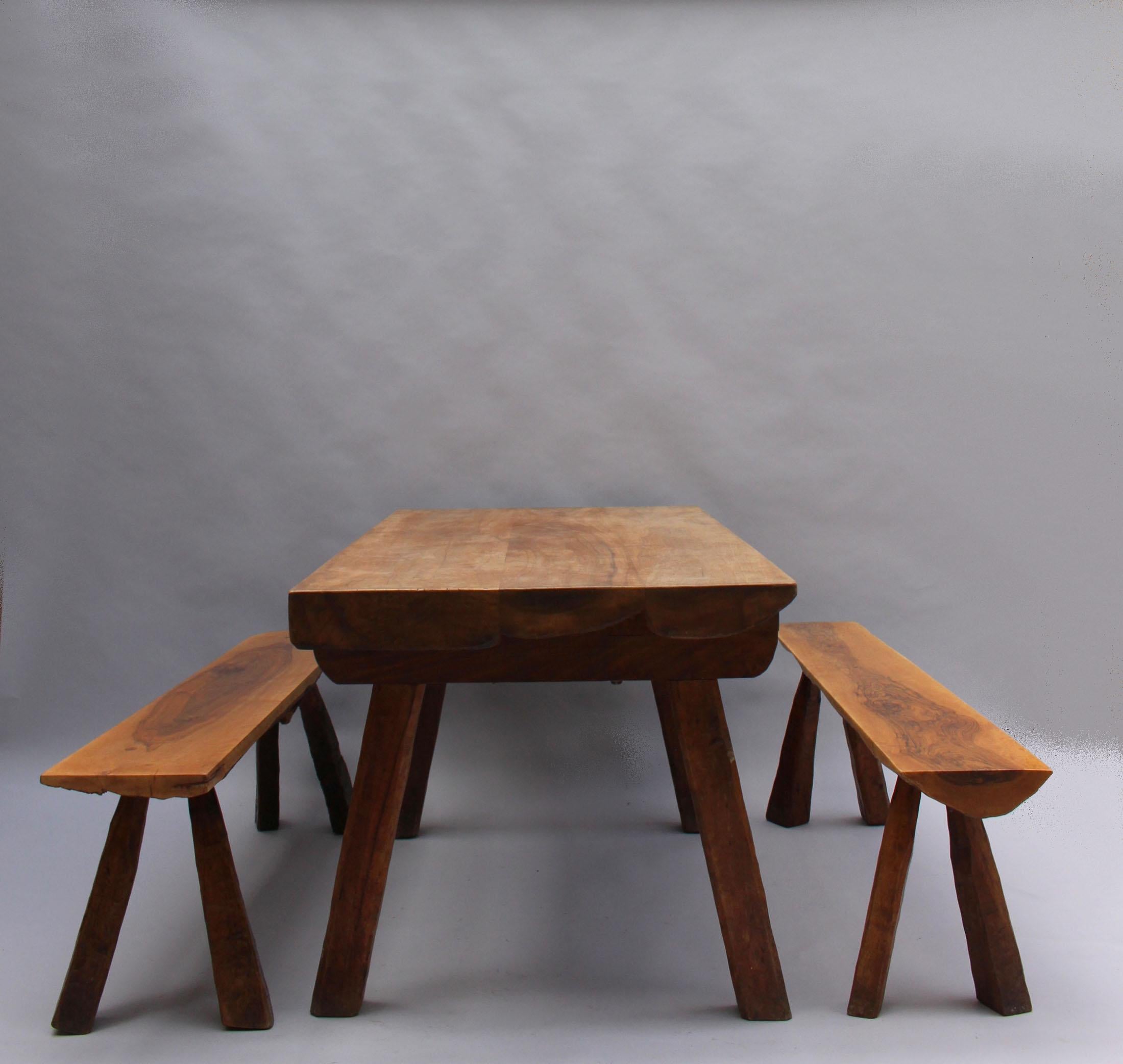 French 1950s Rectangular Solid Walnut Table For Sale 2