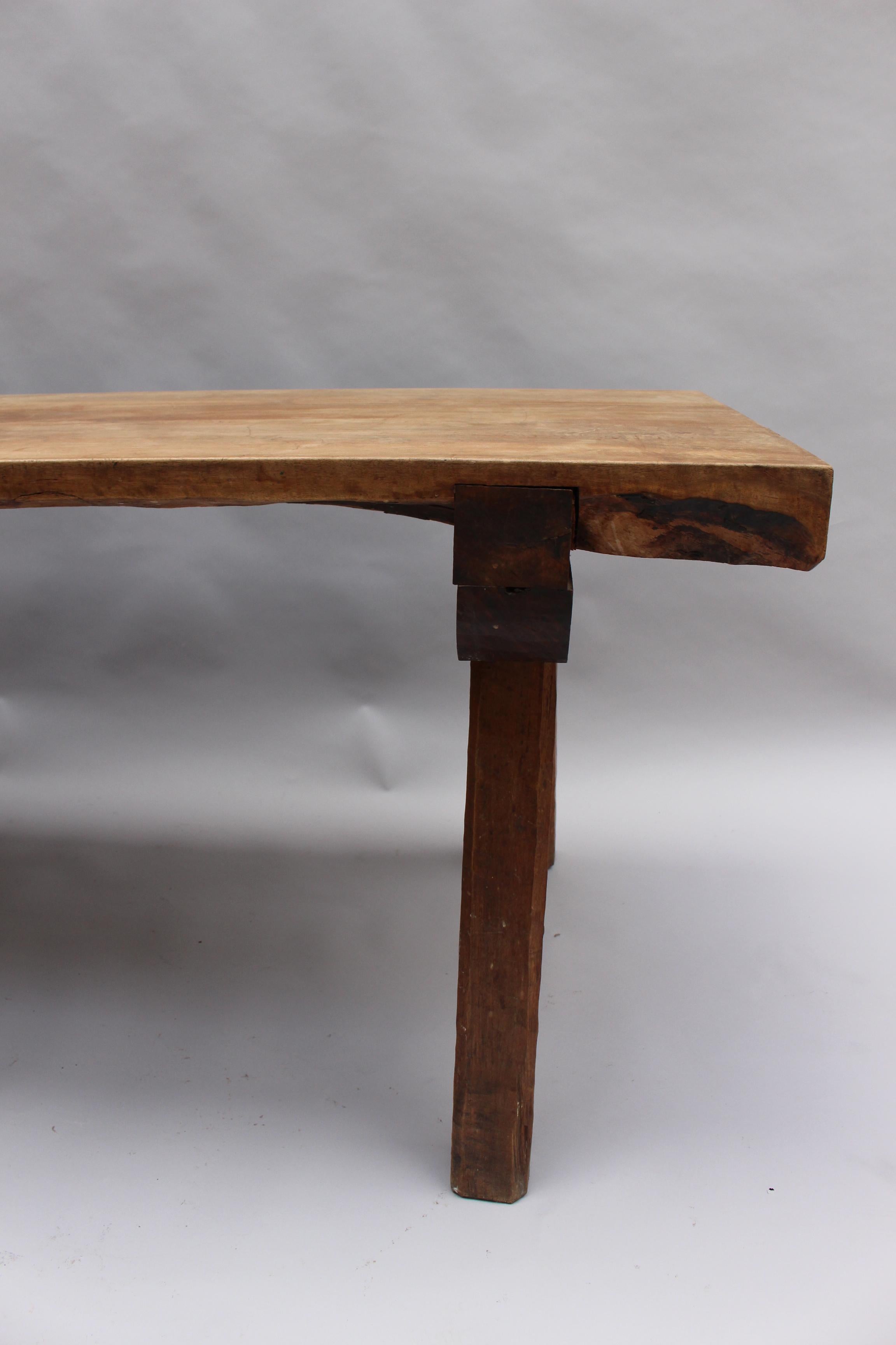 French 1950s Rectangular Solid Walnut Table For Sale 3