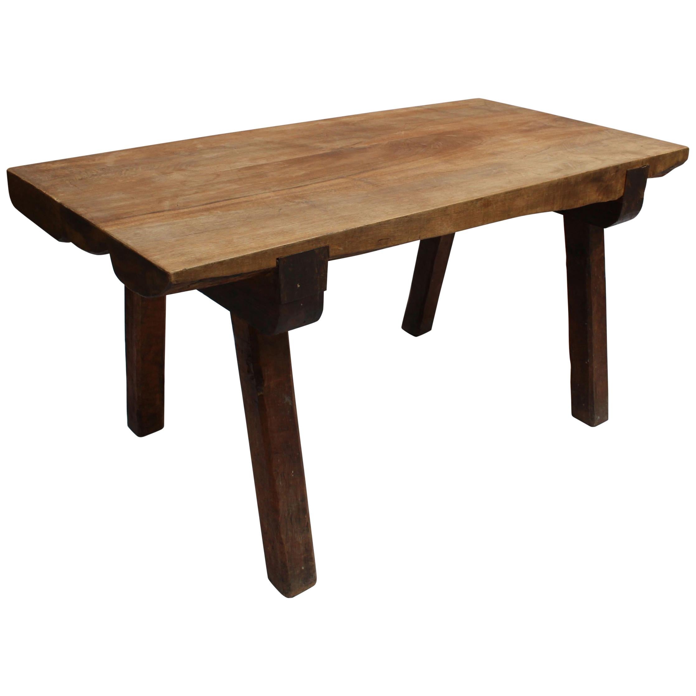 French 1950s Rectangular Solid Walnut Table For Sale