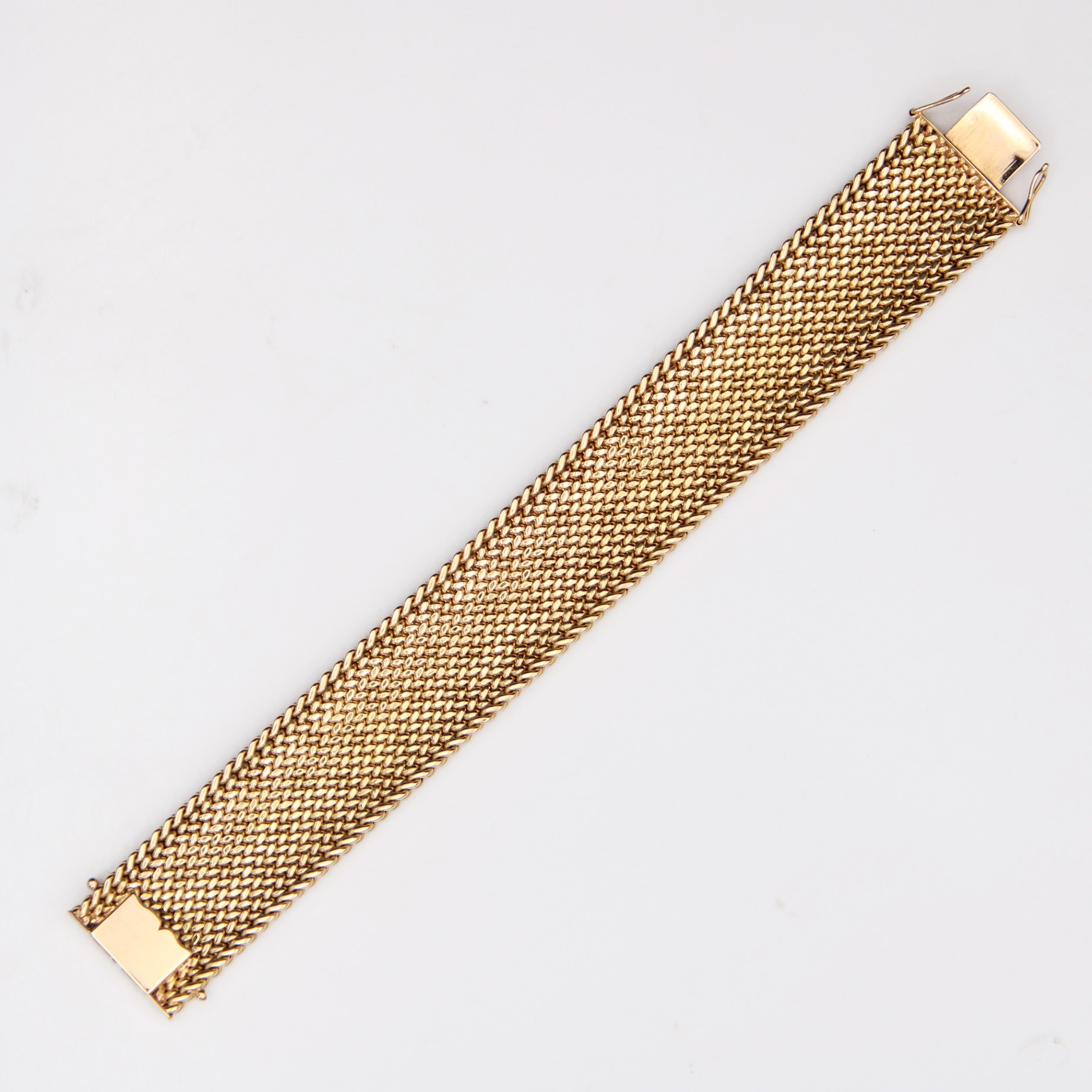 French 1950s Retro 18 Karat Rose Gold Polish Mesh Bracelet For Sale 5