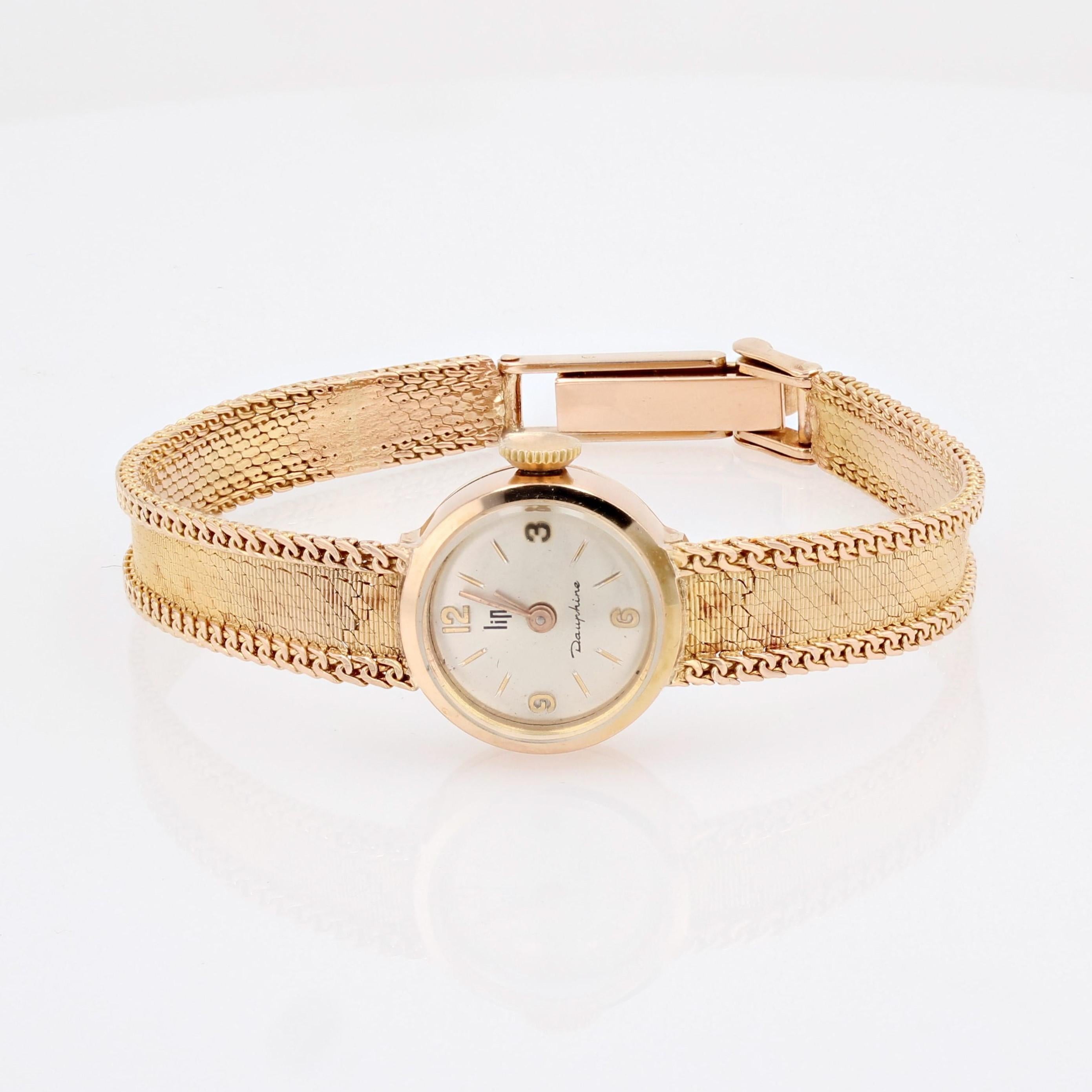 Französische Retro 18 Karat Gelbgold Damen-Dauphine-Uhr mit Lippenstift, 1950er Jahre im Zustand „Gut“ in Poitiers, FR