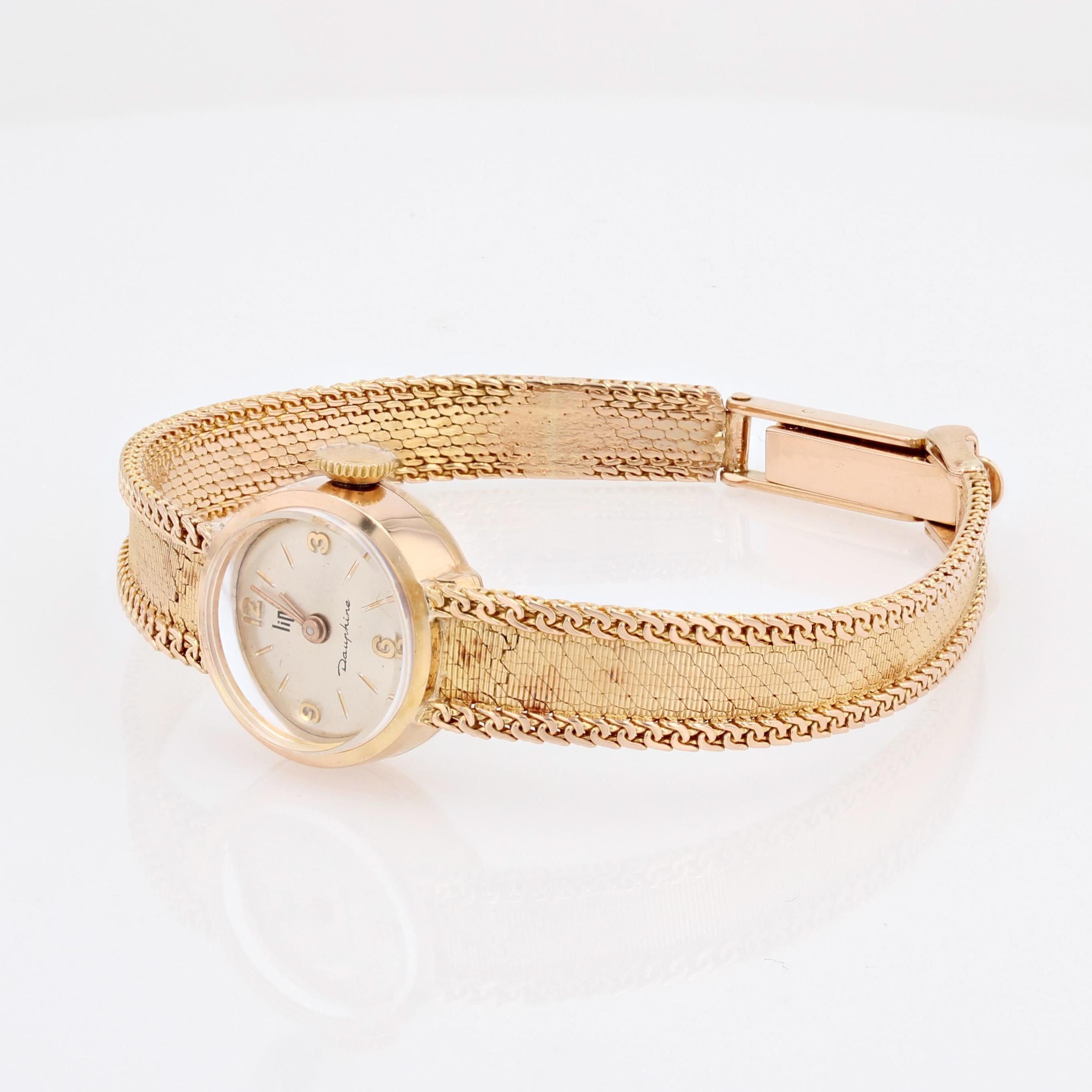 Französische Retro 18 Karat Gelbgold Damen-Dauphine-Uhr mit Lippenstift, 1950er Jahre 1
