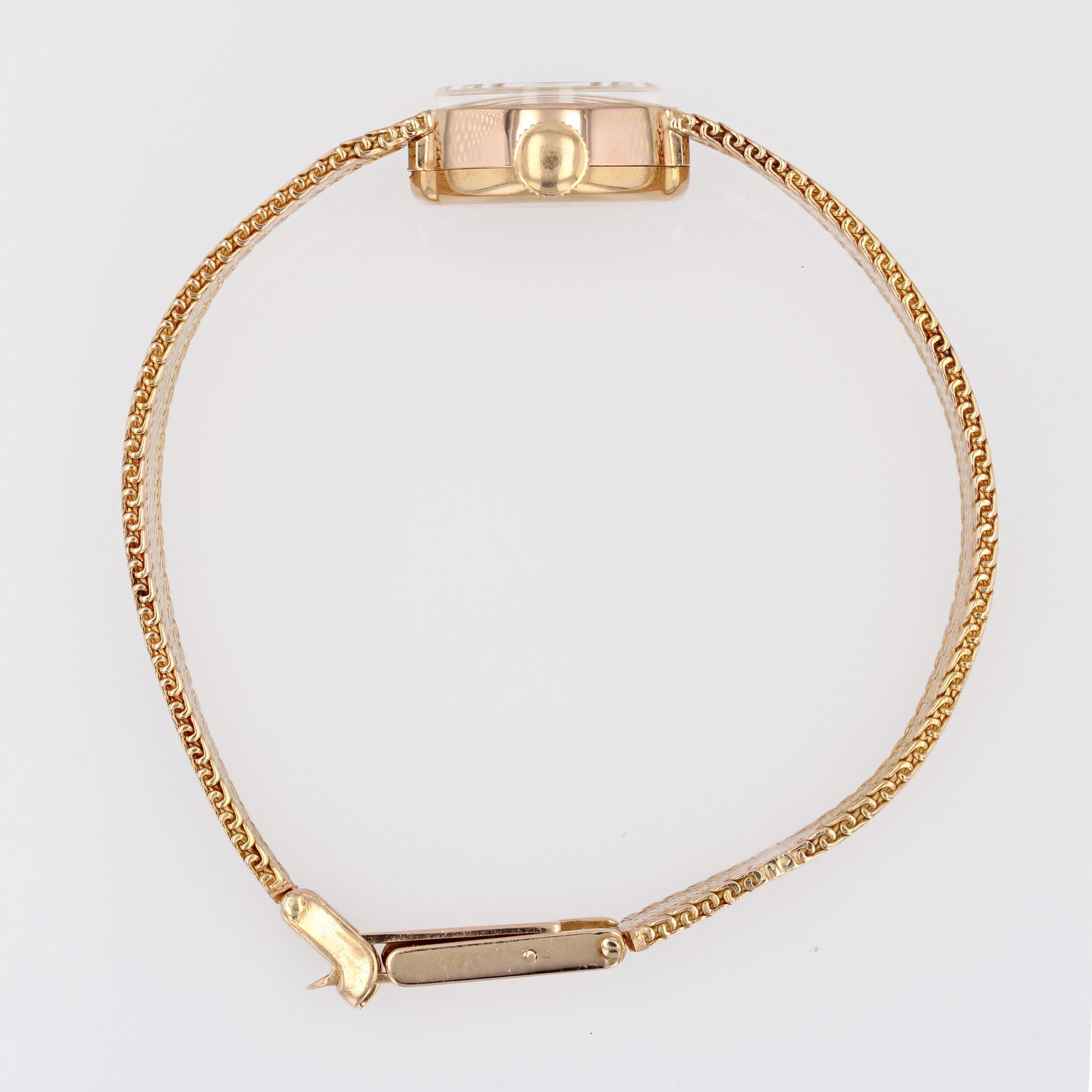 Französische Retro 18 Karat Gelbgold Damen-Dauphine-Uhr mit Lippenstift, 1950er Jahre 4