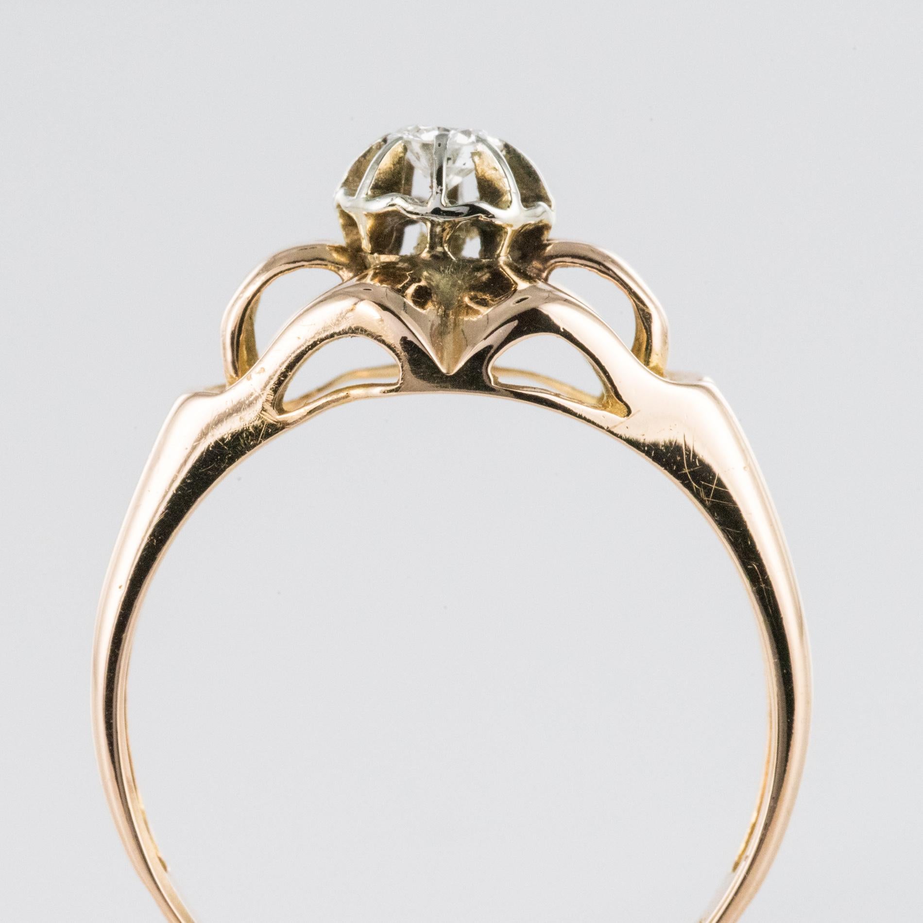 French 1950s Retro Diamond 18 Karat Yellow Gold Ring For Sale 5