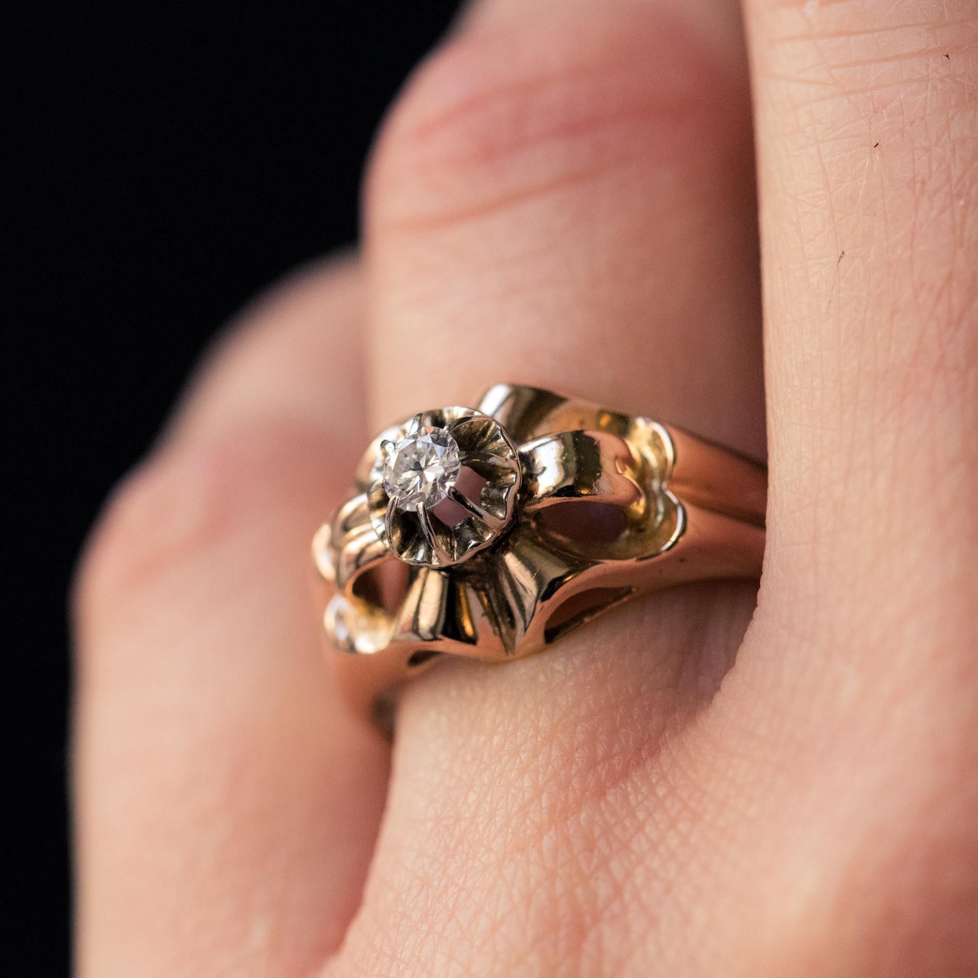 French 1950s Retro Diamond 18 Karat Yellow Gold Ring For Sale 6