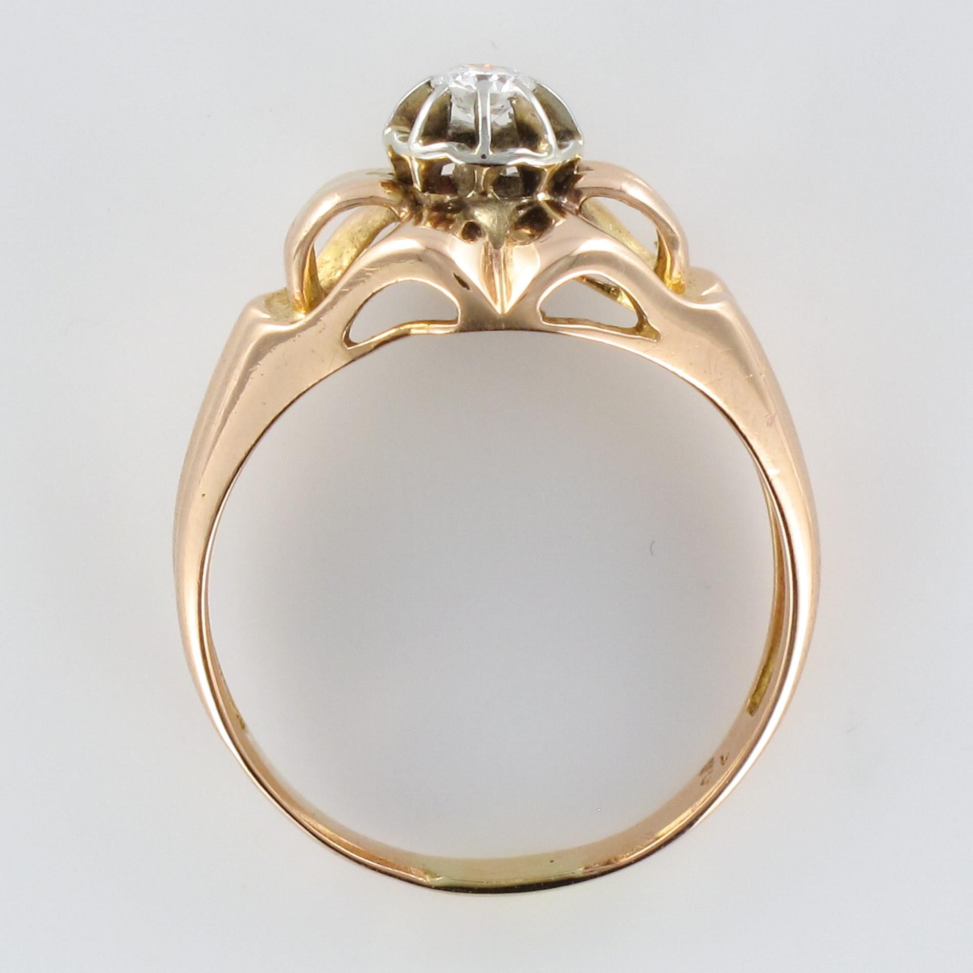 French 1950s Retro Diamond 18 Karat Yellow Gold Ring For Sale 8