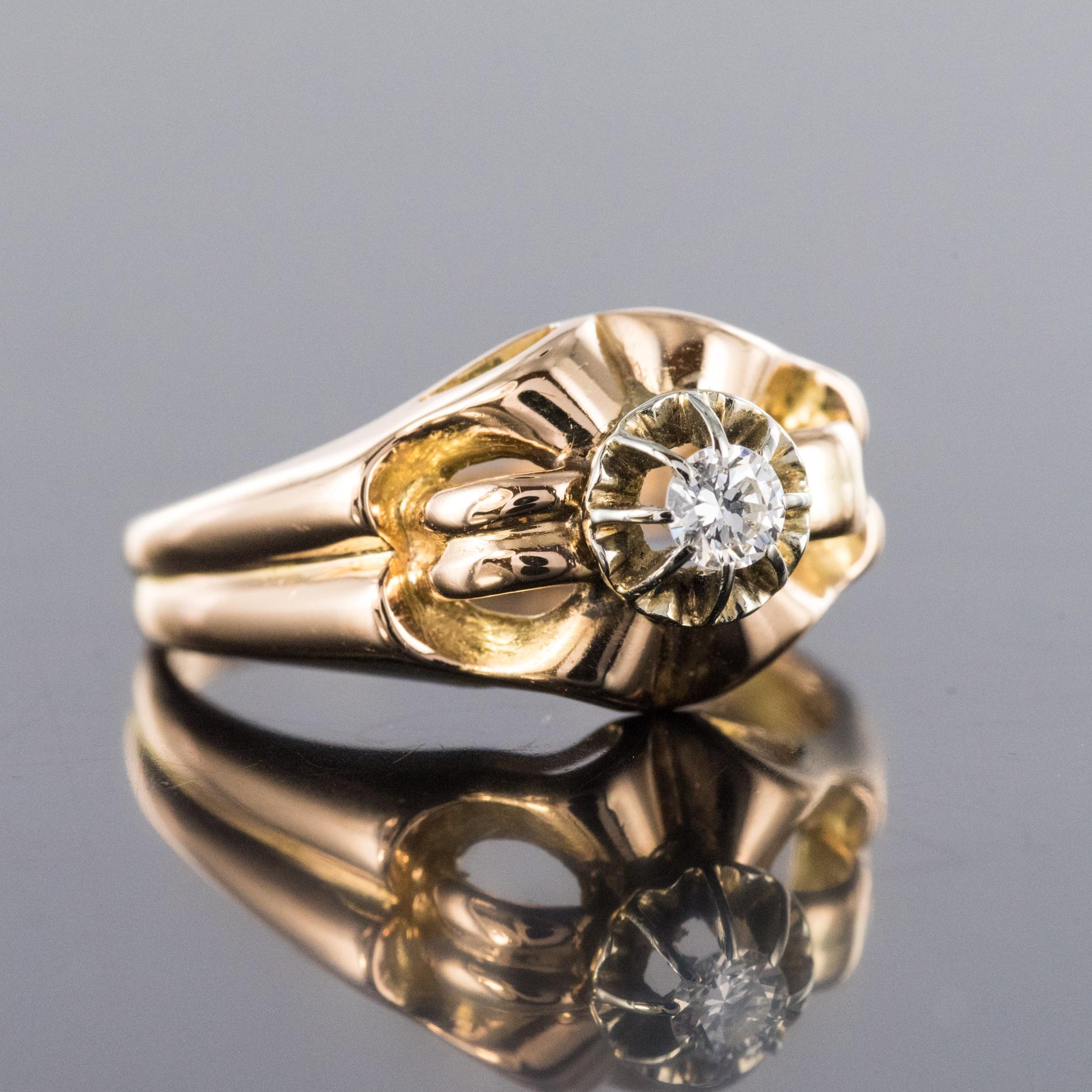 Brilliant Cut French 1950s Retro Diamond 18 Karat Yellow Gold Ring For Sale