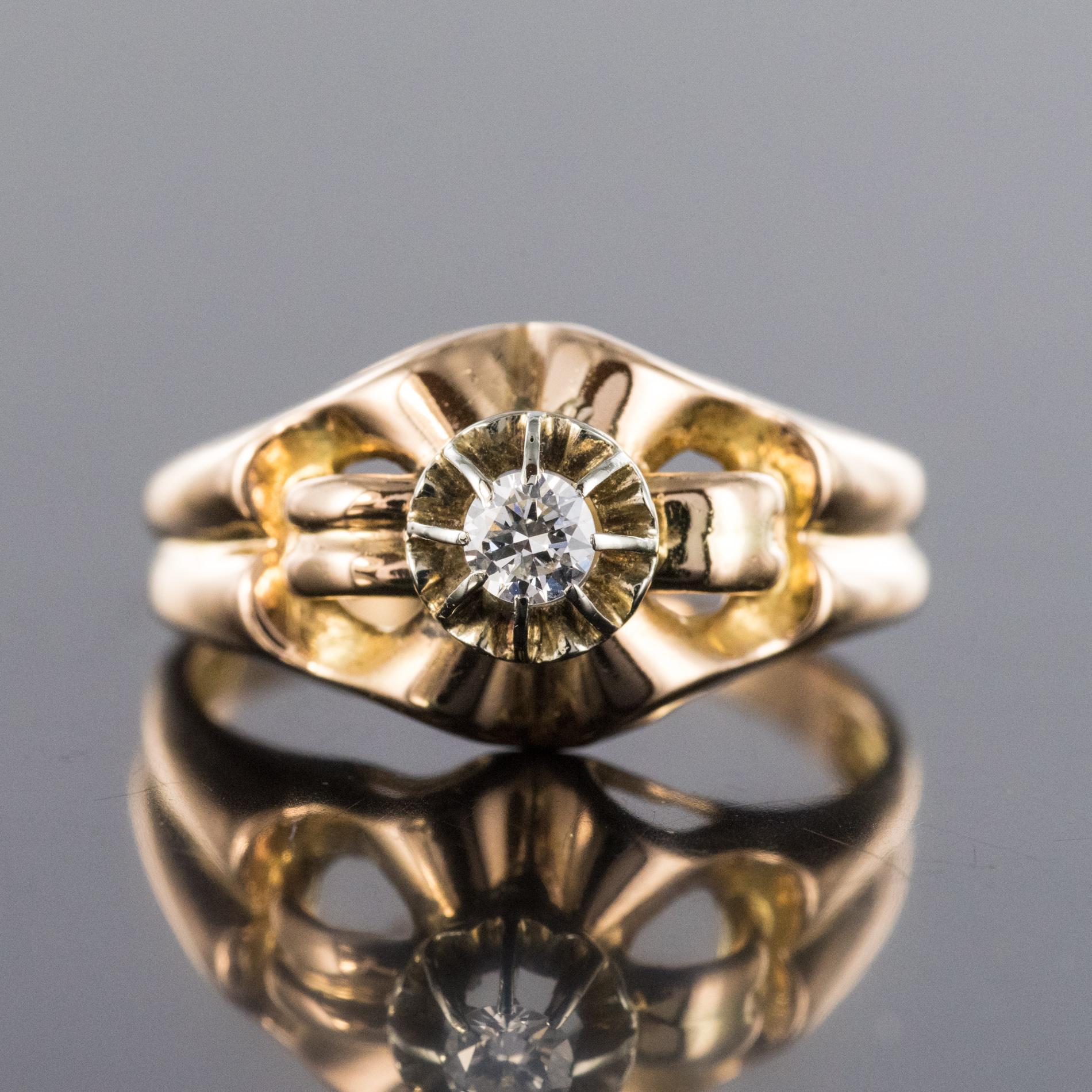 Women's French 1950s Retro Diamond 18 Karat Yellow Gold Ring For Sale