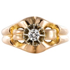 French 1950s Retro Diamond 18 Karat Yellow Gold Ring
