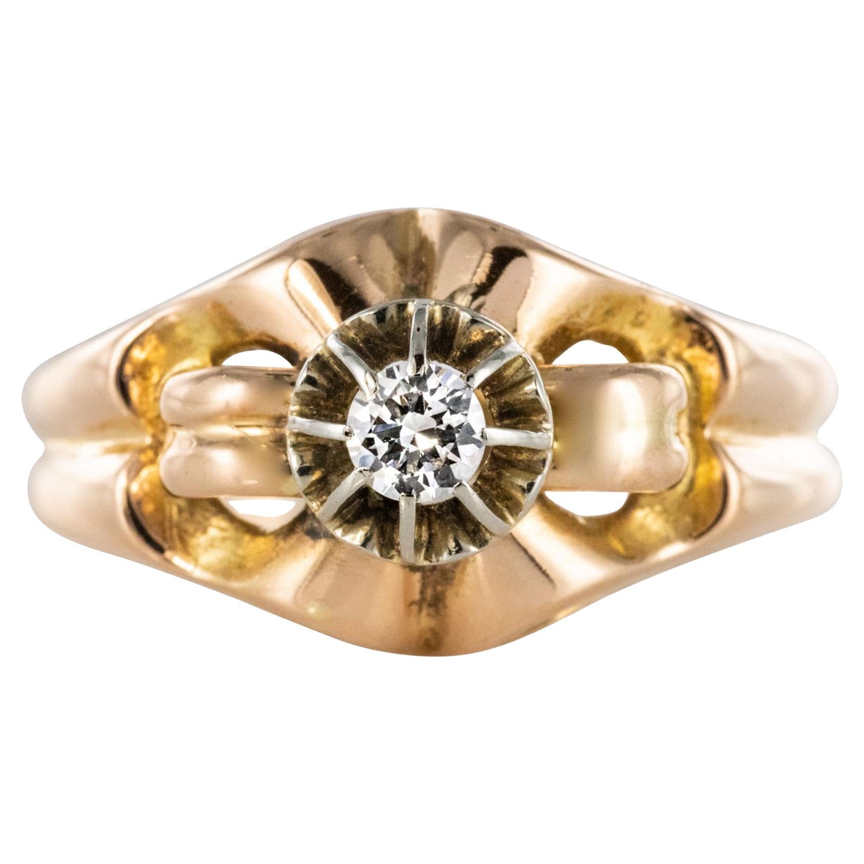 French 1950s Retro Diamond 18 Karat Yellow Gold Ring
