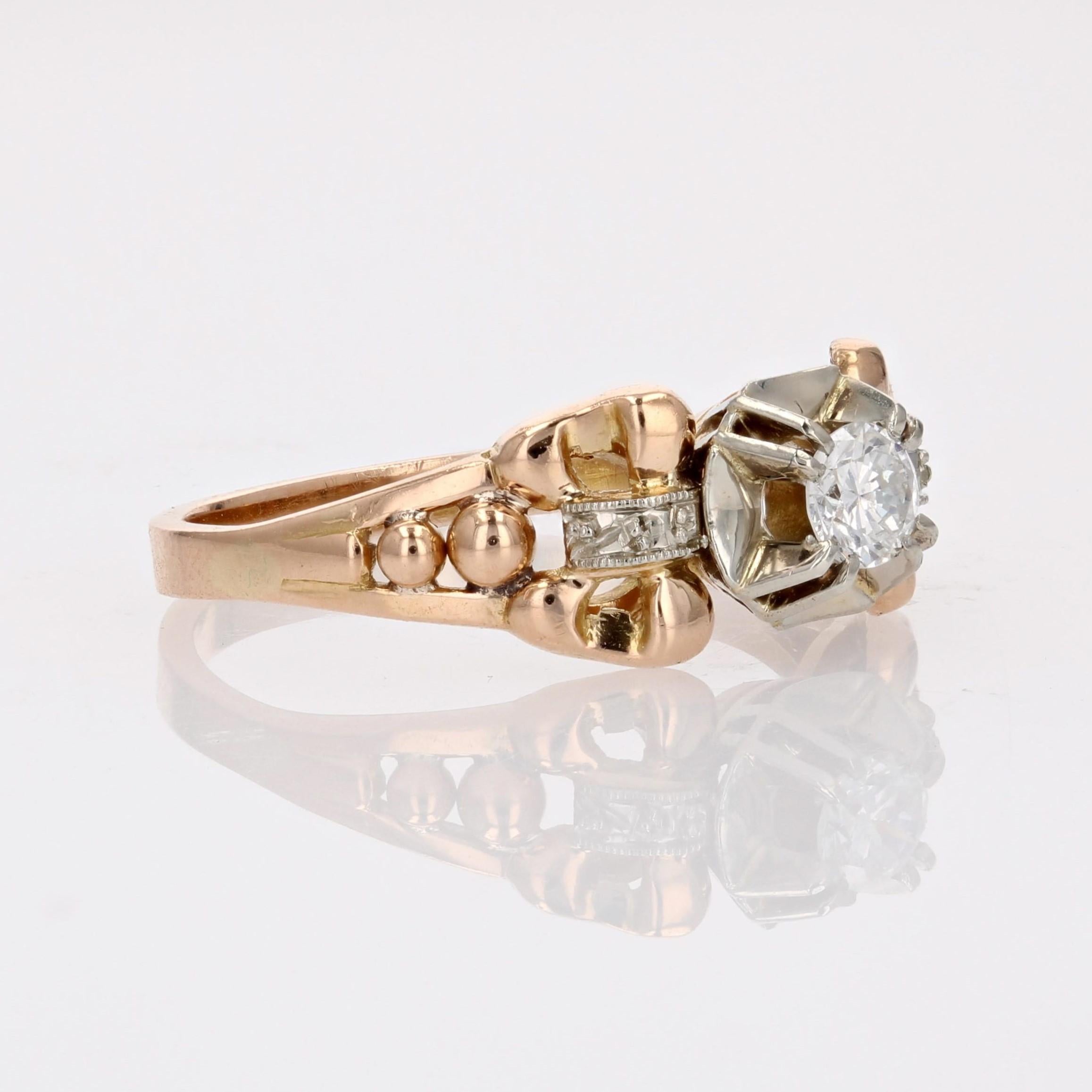 French 1950s Retro Diamond 18 Karat Yellow Gold Solitaire Ring For Sale 2