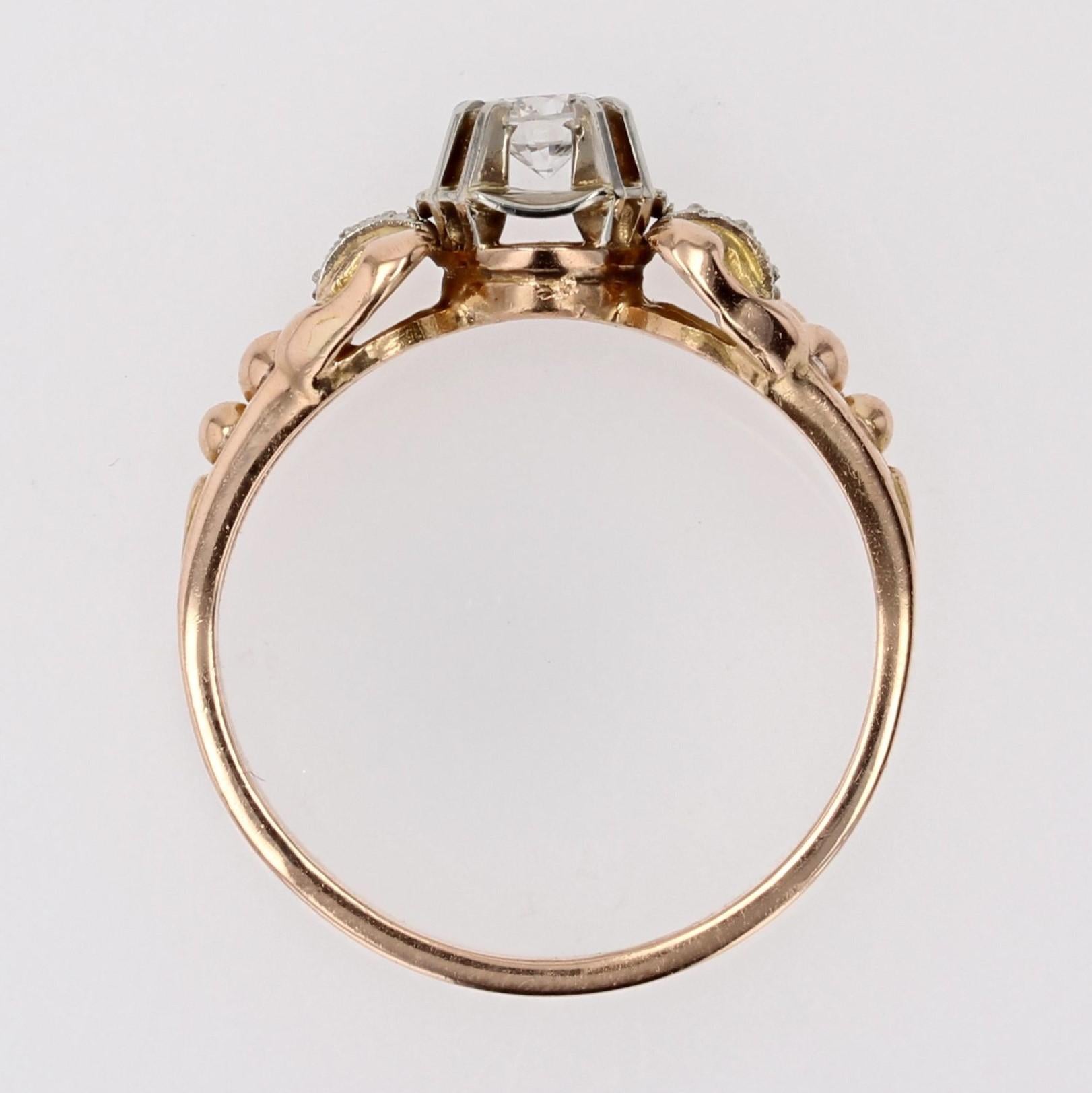 French 1950s Retro Diamond 18 Karat Yellow Gold Solitaire Ring For Sale 4