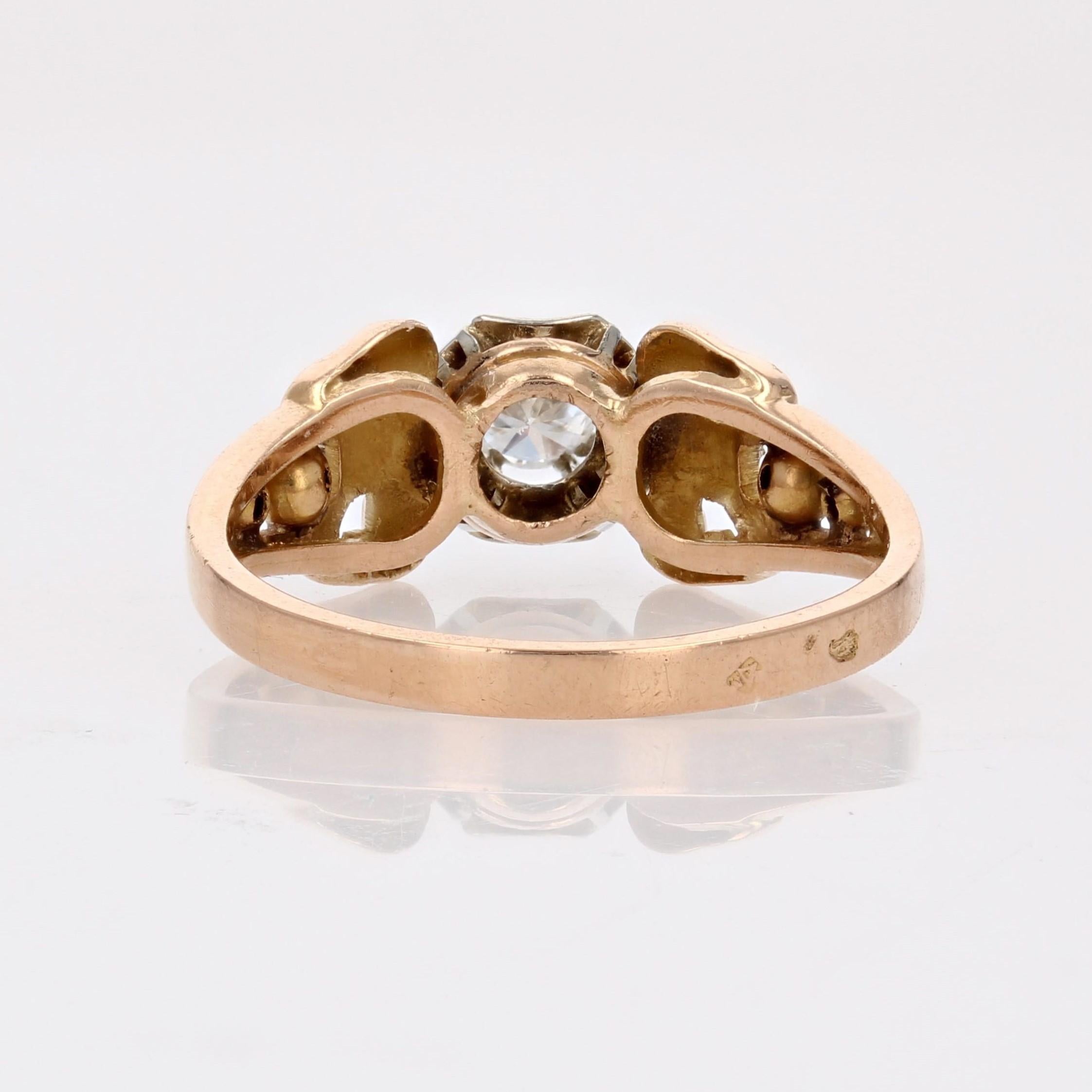 French 1950s Retro Diamond 18 Karat Yellow Gold Solitaire Ring For Sale 5