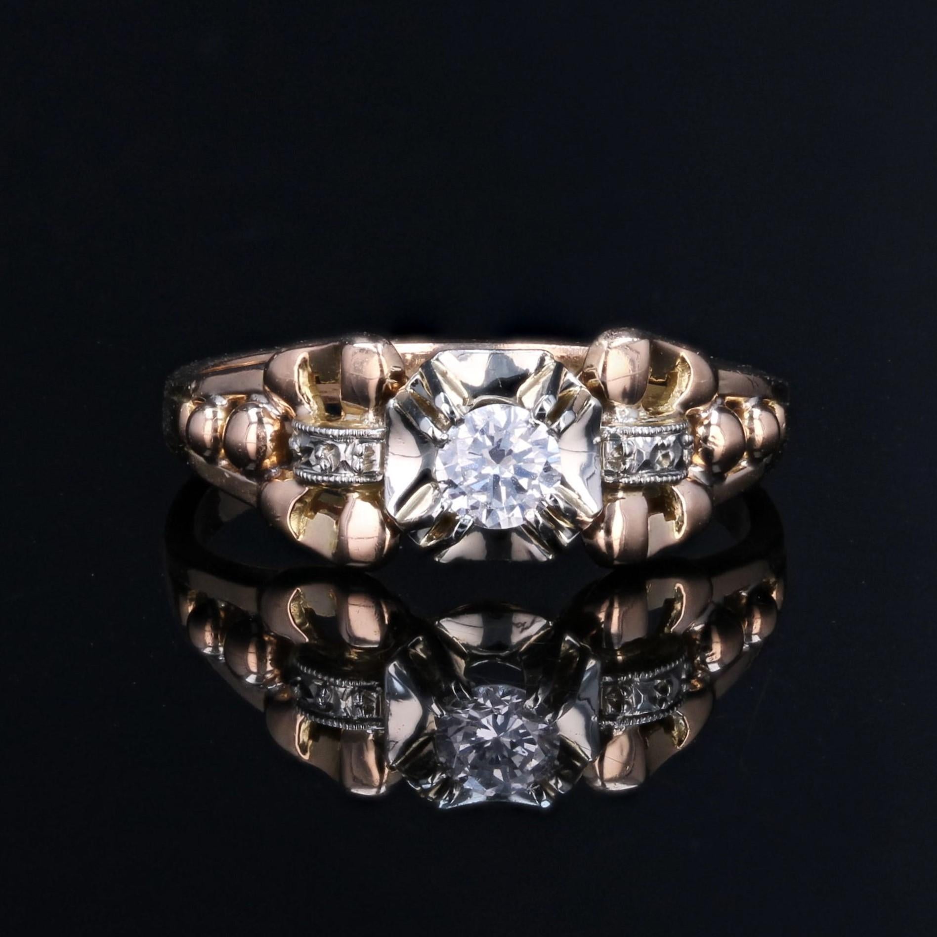 Retro Solitär-Ring aus 18 Karat Gelbgold mit Diamanten, 1950er Jahre Damen im Angebot