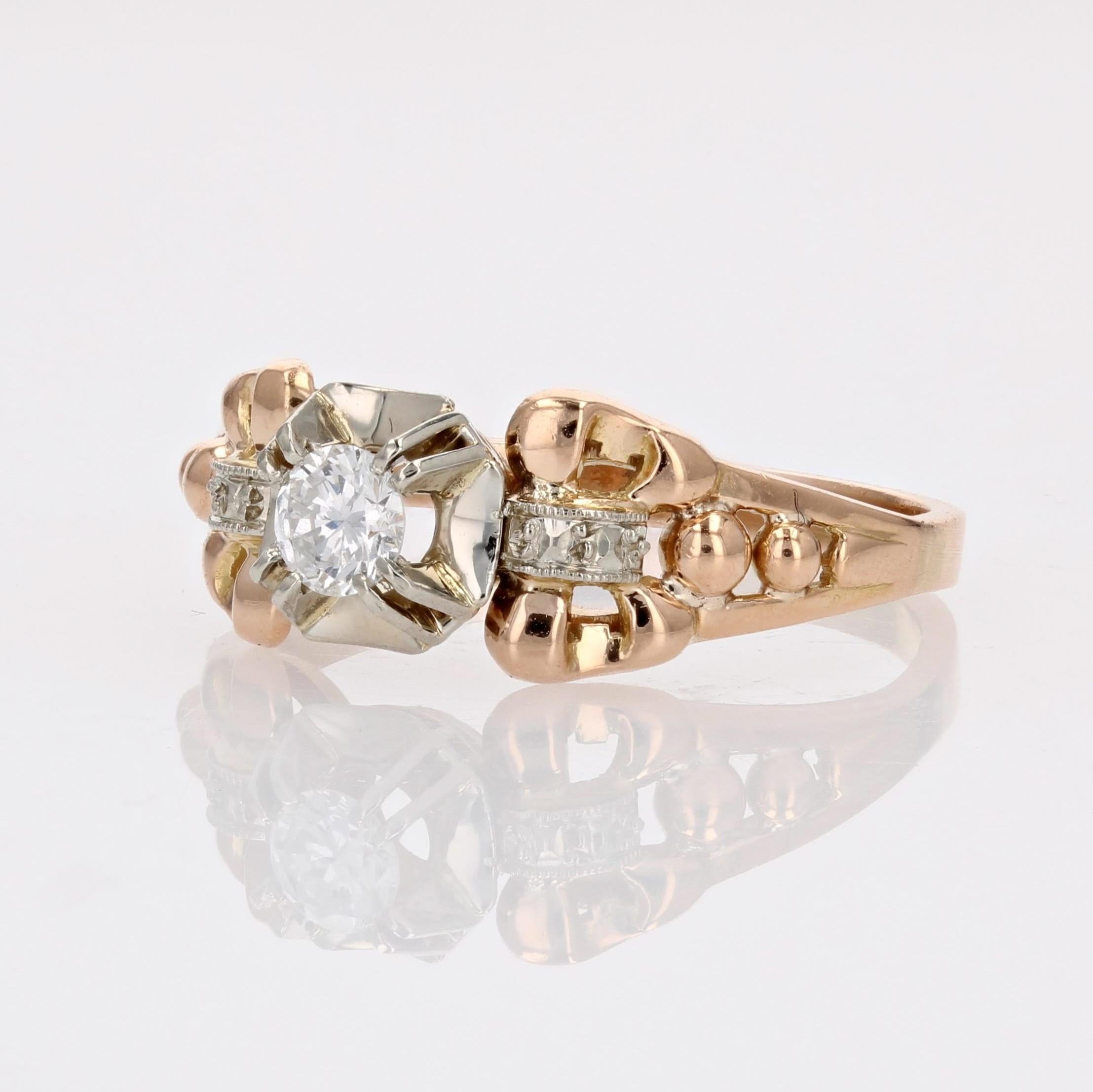 Retro Solitär-Ring aus 18 Karat Gelbgold mit Diamanten, 1950er Jahre im Angebot 3