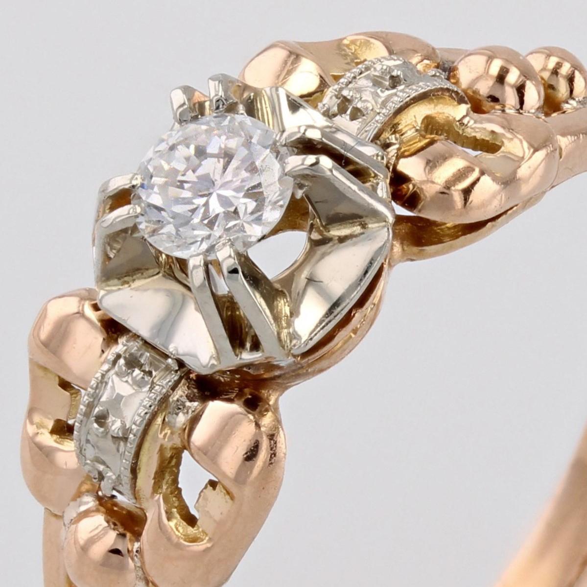 French 1950s Retro Diamond 18 Karat Yellow Gold Solitaire Ring For Sale 1