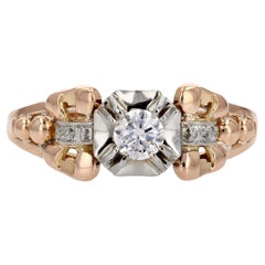 French 1950s Retro Diamond 18 Karat Yellow Gold Solitaire Ring