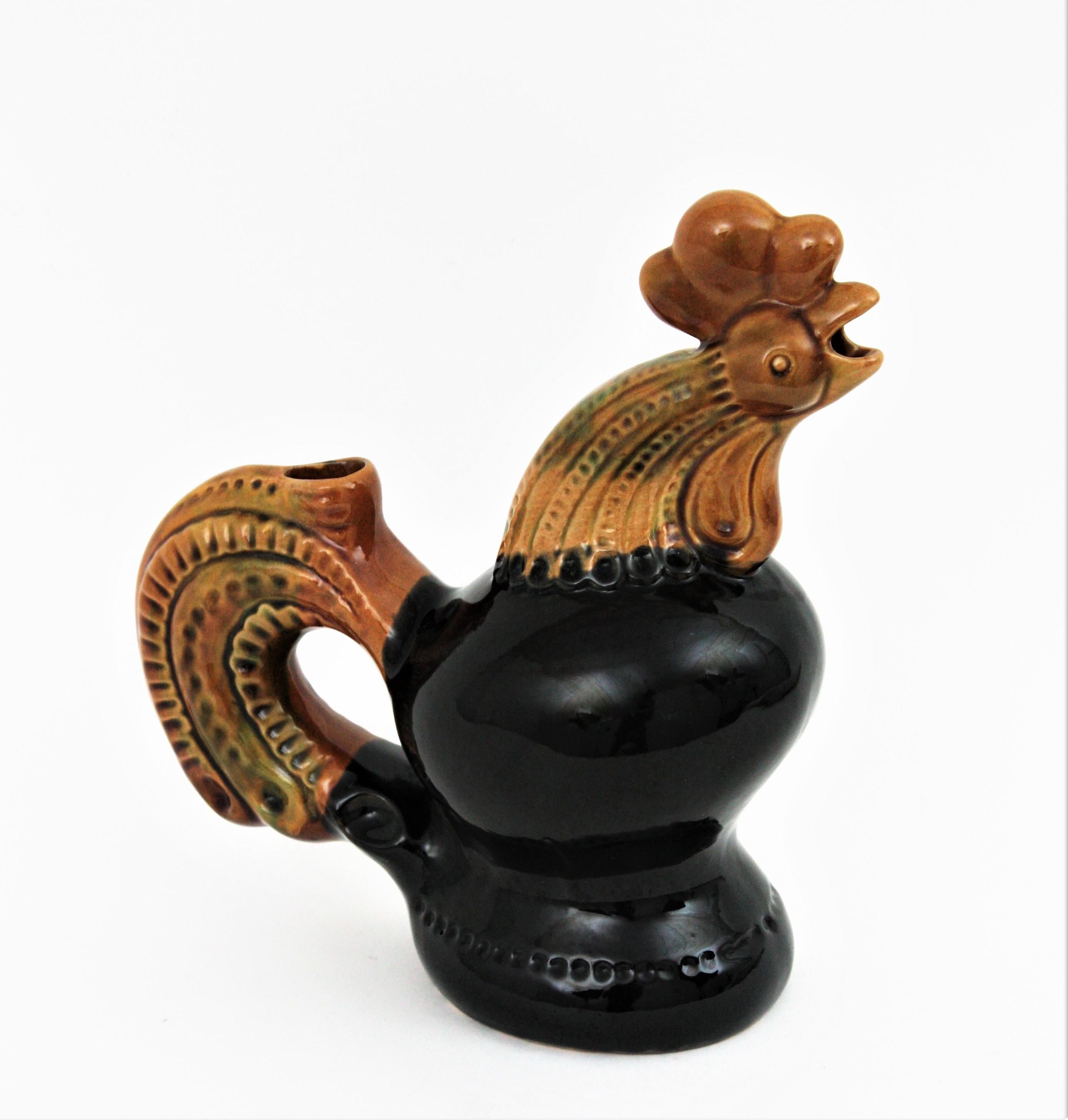 Rooster Glazed Ceramic Pitcher, France, 1950s 1