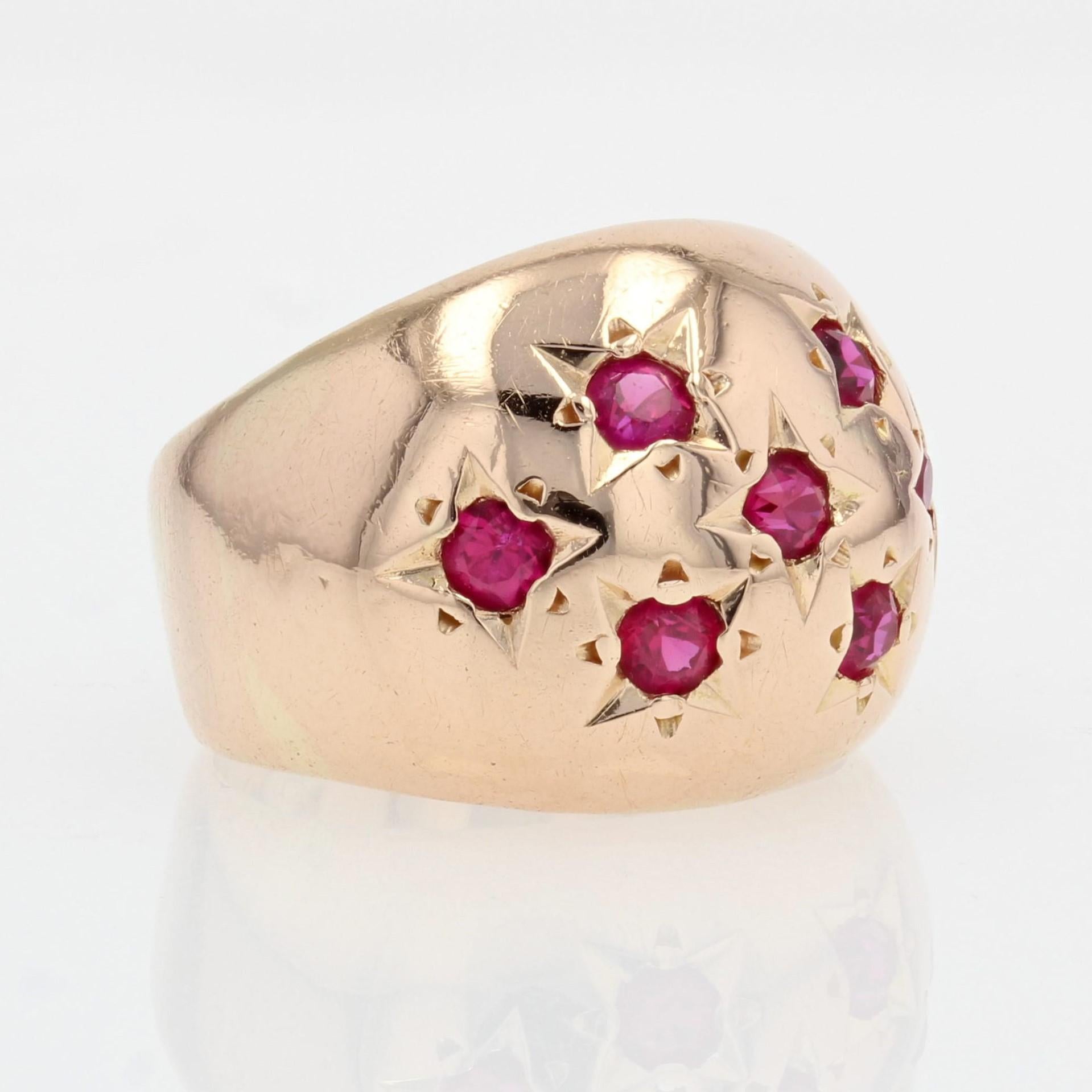 French 1950s Ruby 18 Karat Yellow Gold Ball Ring In Good Condition In Poitiers, FR