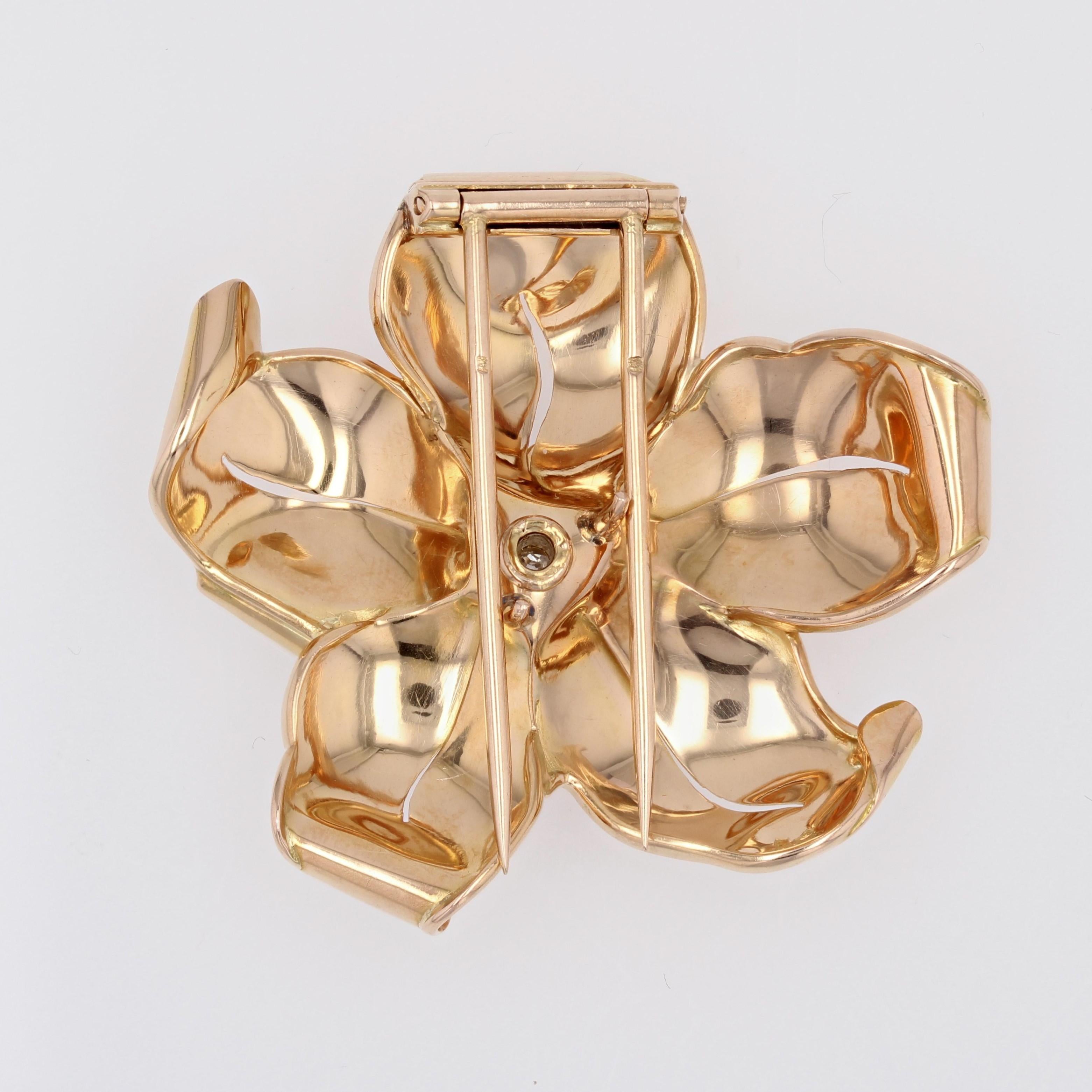 Broche à clip rétro en or rose 18 carats, rubis et diamant des années 1950 en vente 6